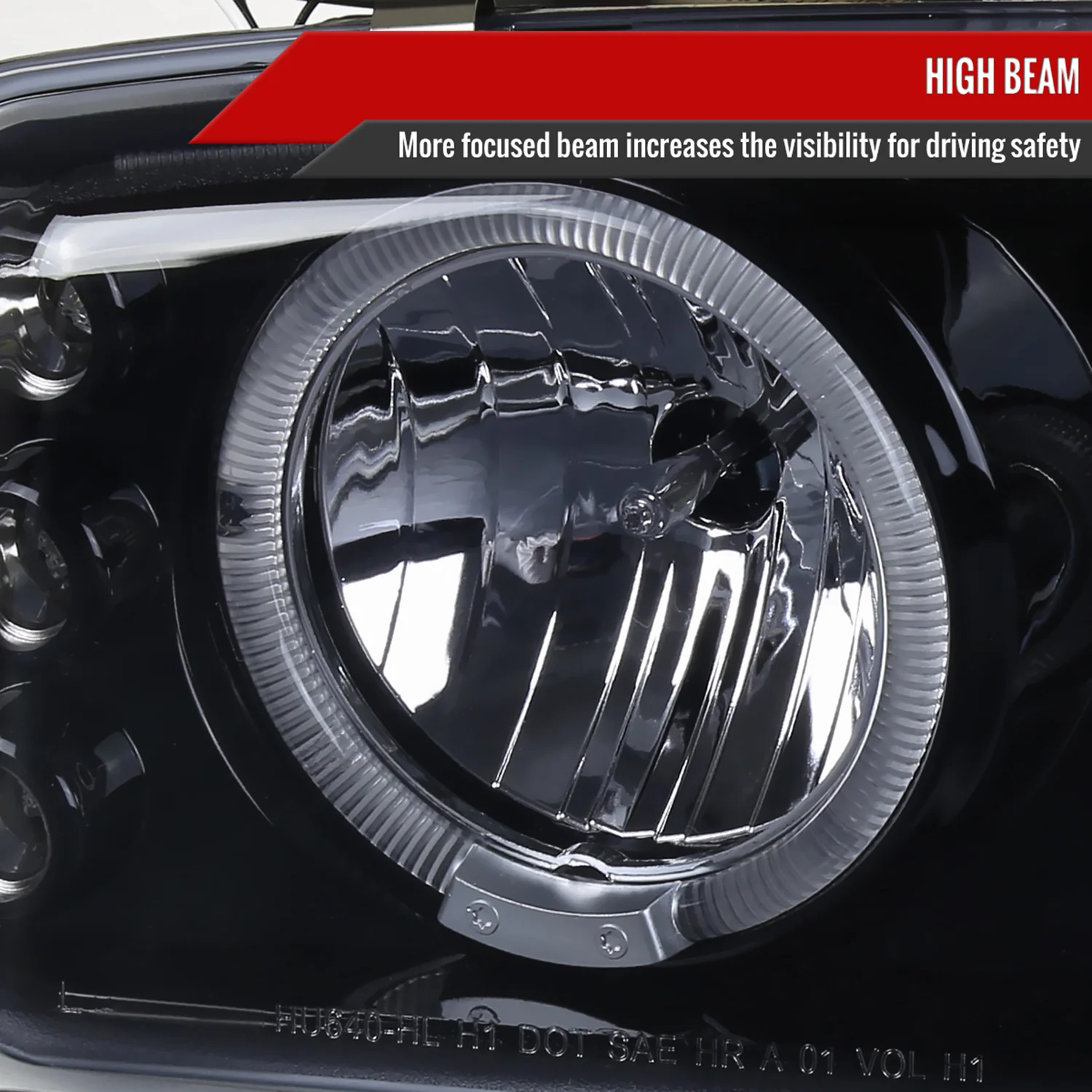 1999-2006 GMC Sierra/ Yukon/Yukon XL Dual Halo Headlights Signal Lights Black - Image 4