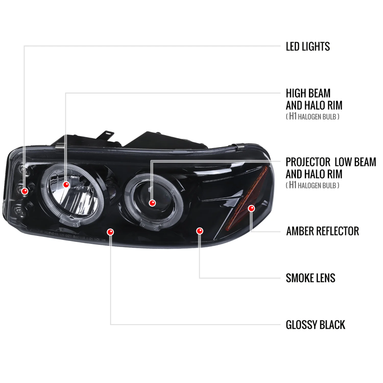 1999-2006 GMC Sierra/ Yukon/Yukon XL Dual Halo Headlights Signal Lights Black - Image 5