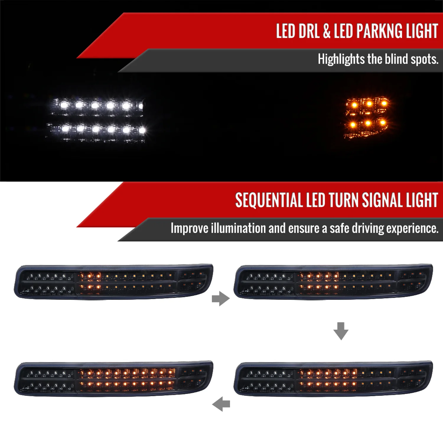 1999-2006 GMC Sierra/ Yukon/Yukon XL Dual Halo Headlights Signal Lights Black - Image 7