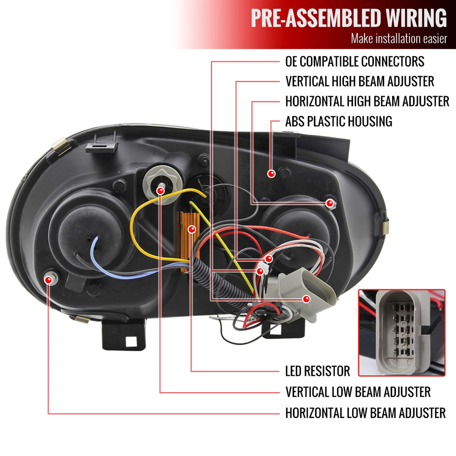 1999-2006 VW Golf Mk4 GTI/R32 Cabrio Headlights R8 LED Light&LED Signal Black - Image 8