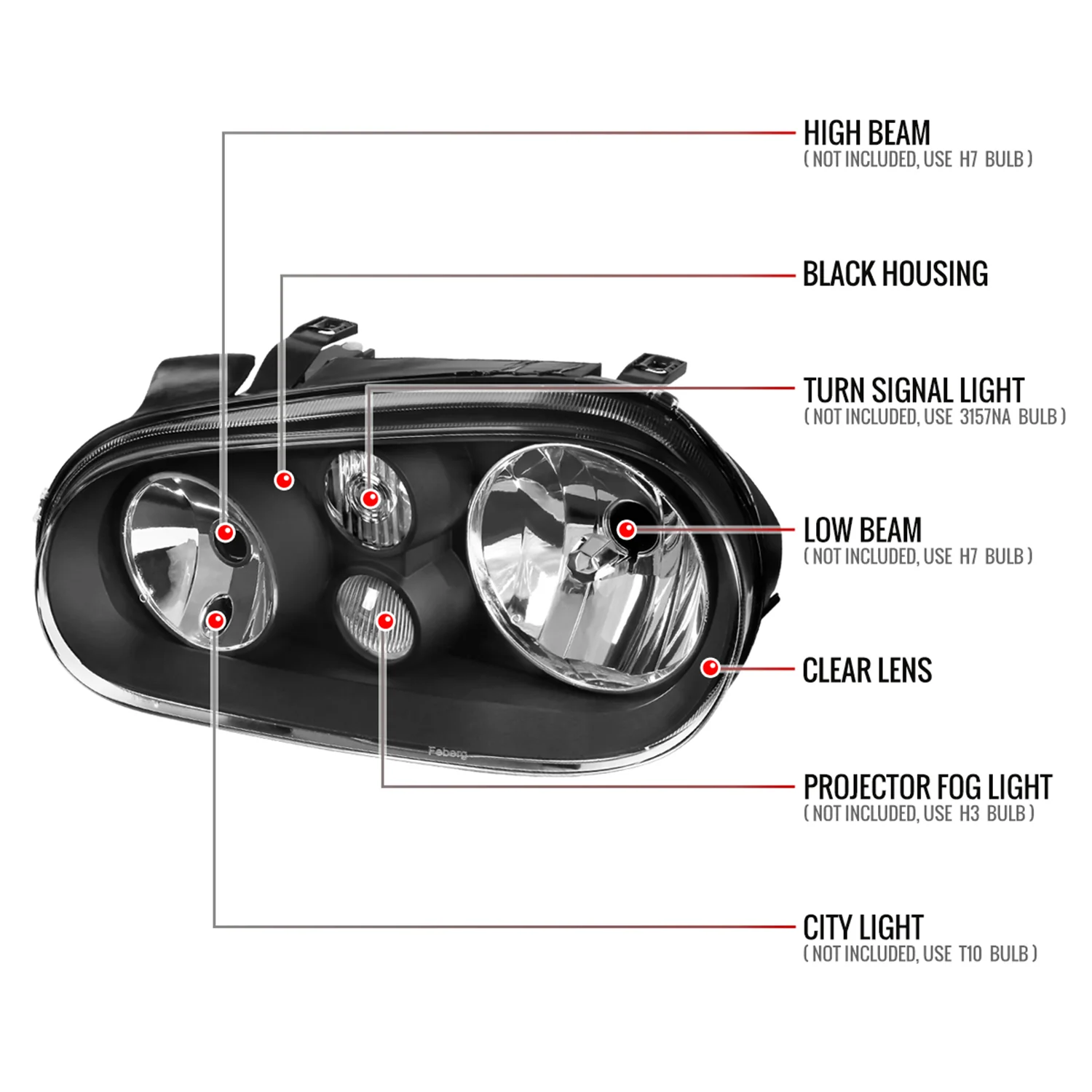 1999-2006 VW Golf Mk4 GTI/R32 Cabrio V2 Factory Headlights Matt Black - Image 8
