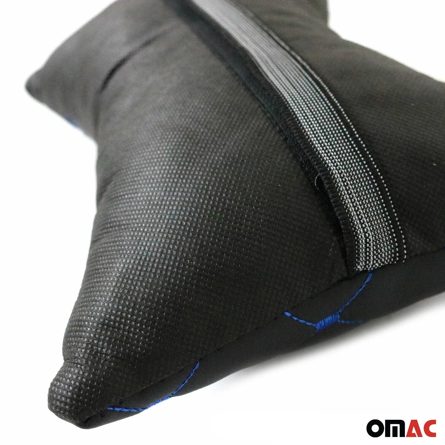 1x Car Seat Neck Pillow Head Shoulder Rest Pad PU Leather Black Blue Stitches - Image 7