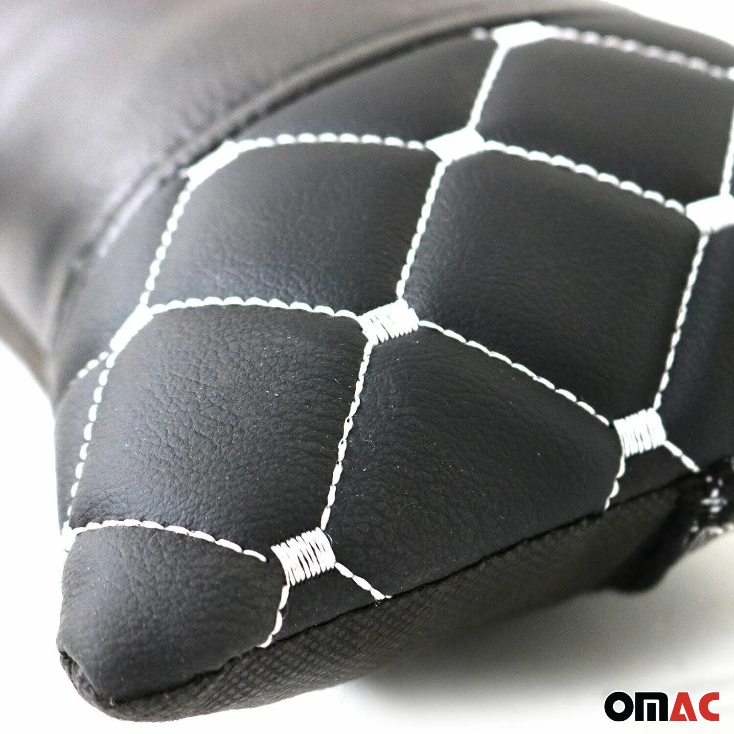 1x Car Seat Neck Pillow Head Shoulder Rest Pad PU Leather Black with White - Image 5