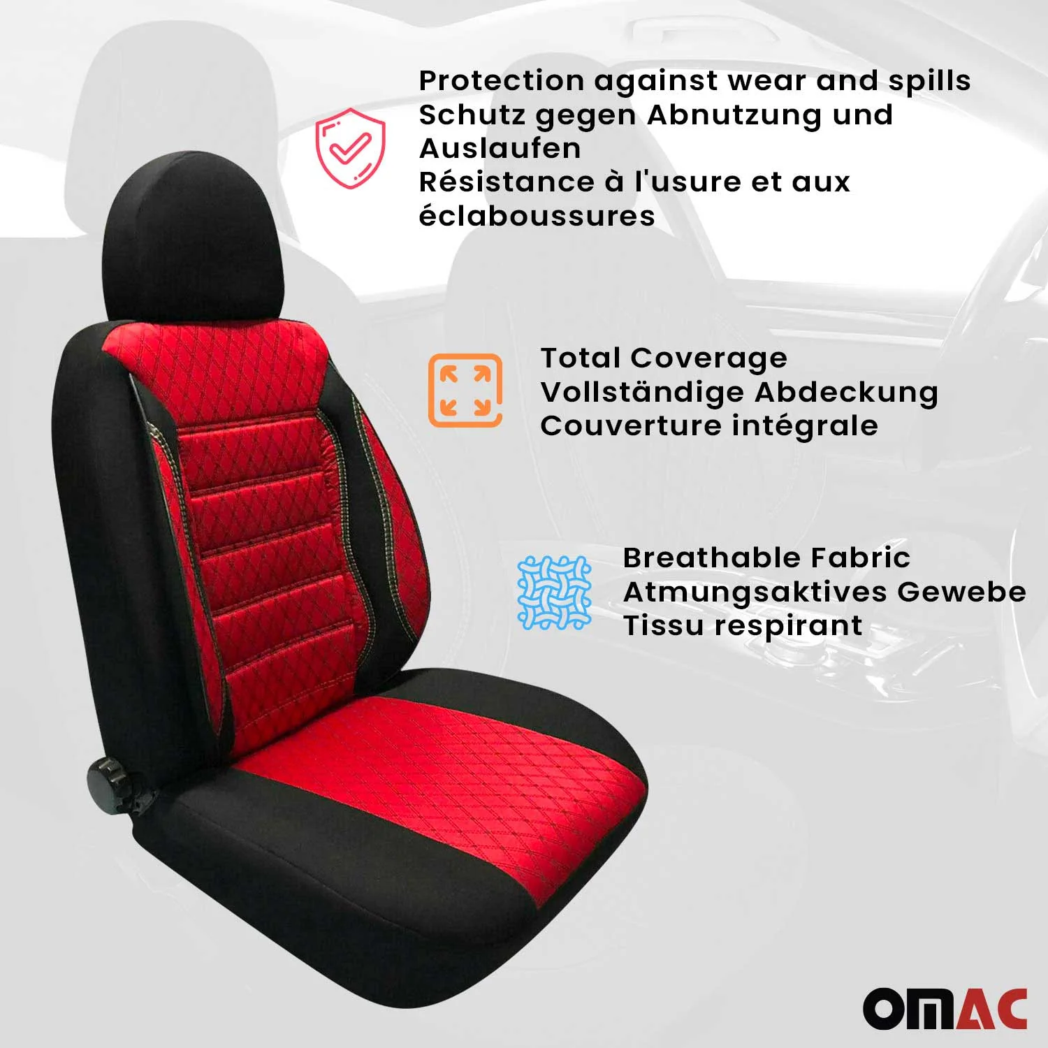 1x Front Car Pickup Van SUV Seat Cover Protection Fabric Black with Red - Image 3
