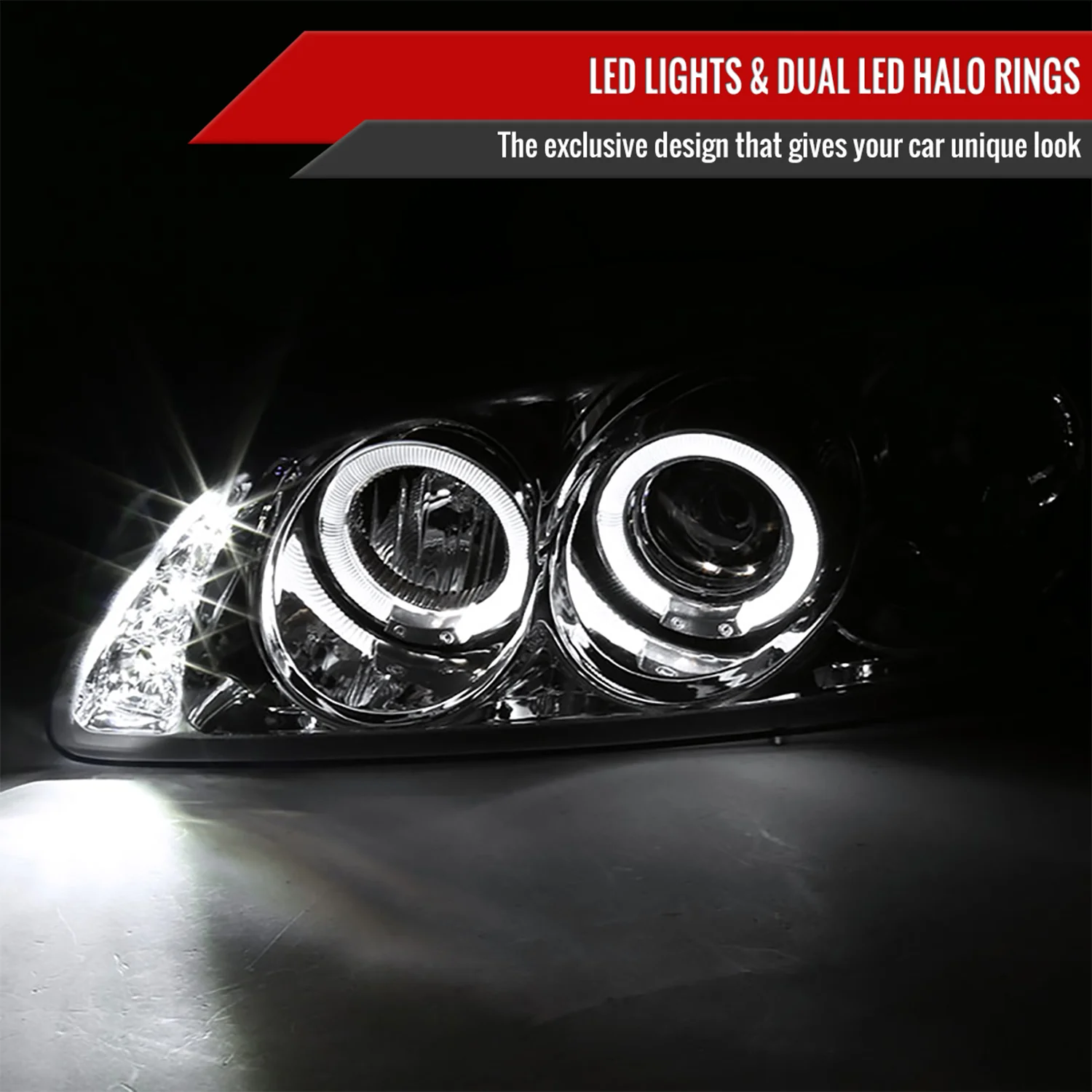2000-2003 Nissan Sentra Dual Halo Projector Headlights Chrome/Clear Lens - Image 2