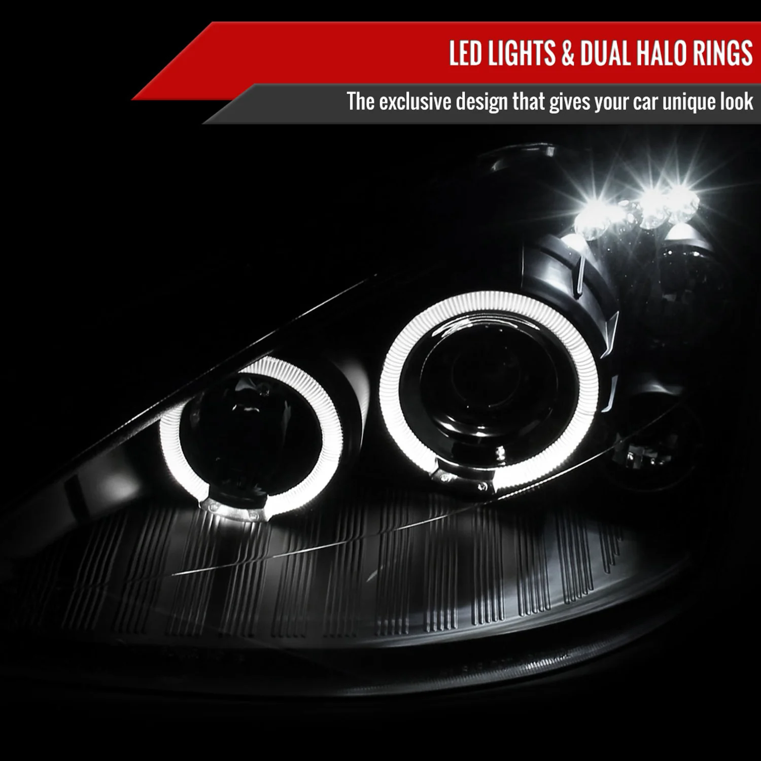 2000-2004 Ford Focus Dual Halo Projector Headlights Matte Black/Clear Lens - Image 2