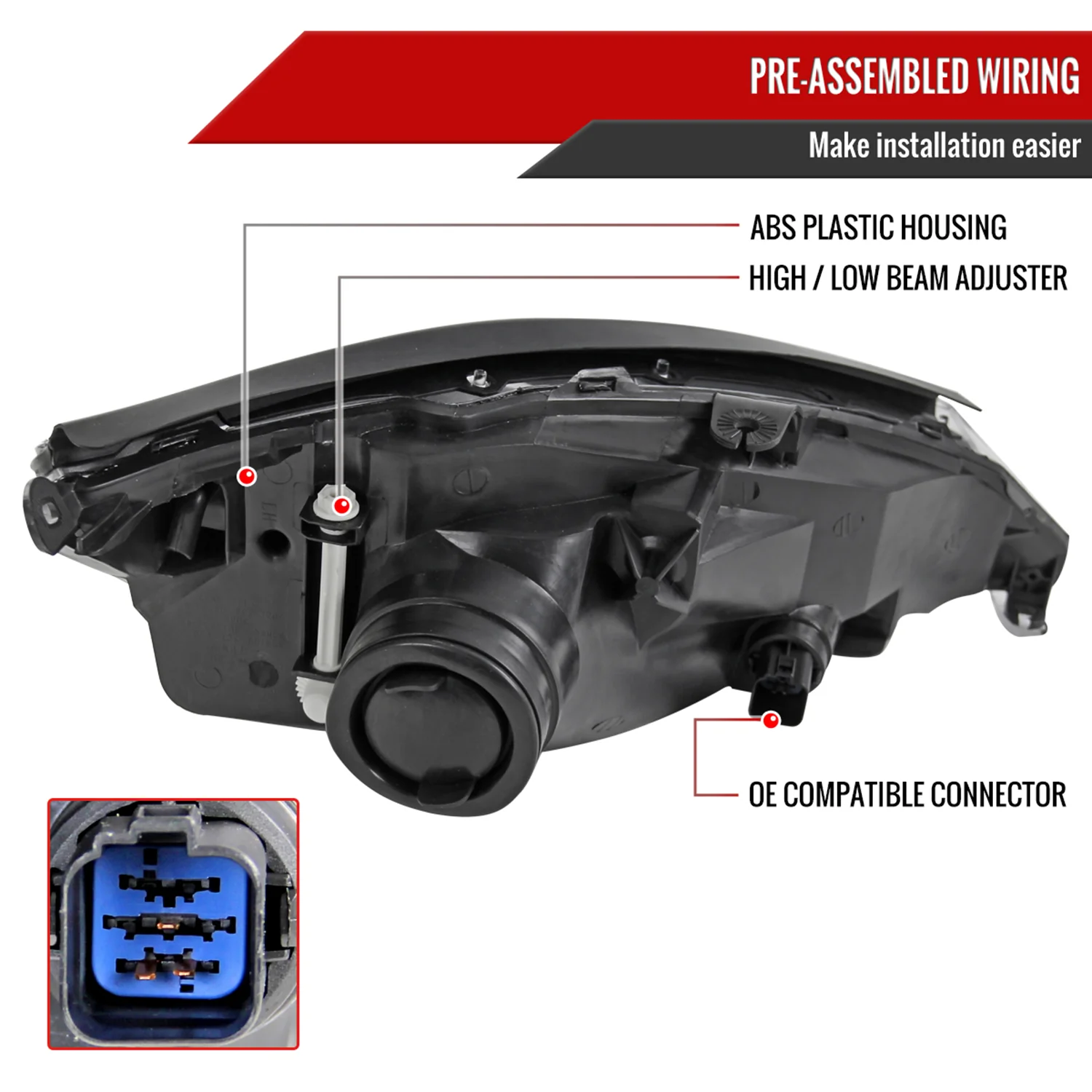 2000-2004 Ford Focus Factory Style Crystal Headlights Matte Black/Clear Lens - Image 6