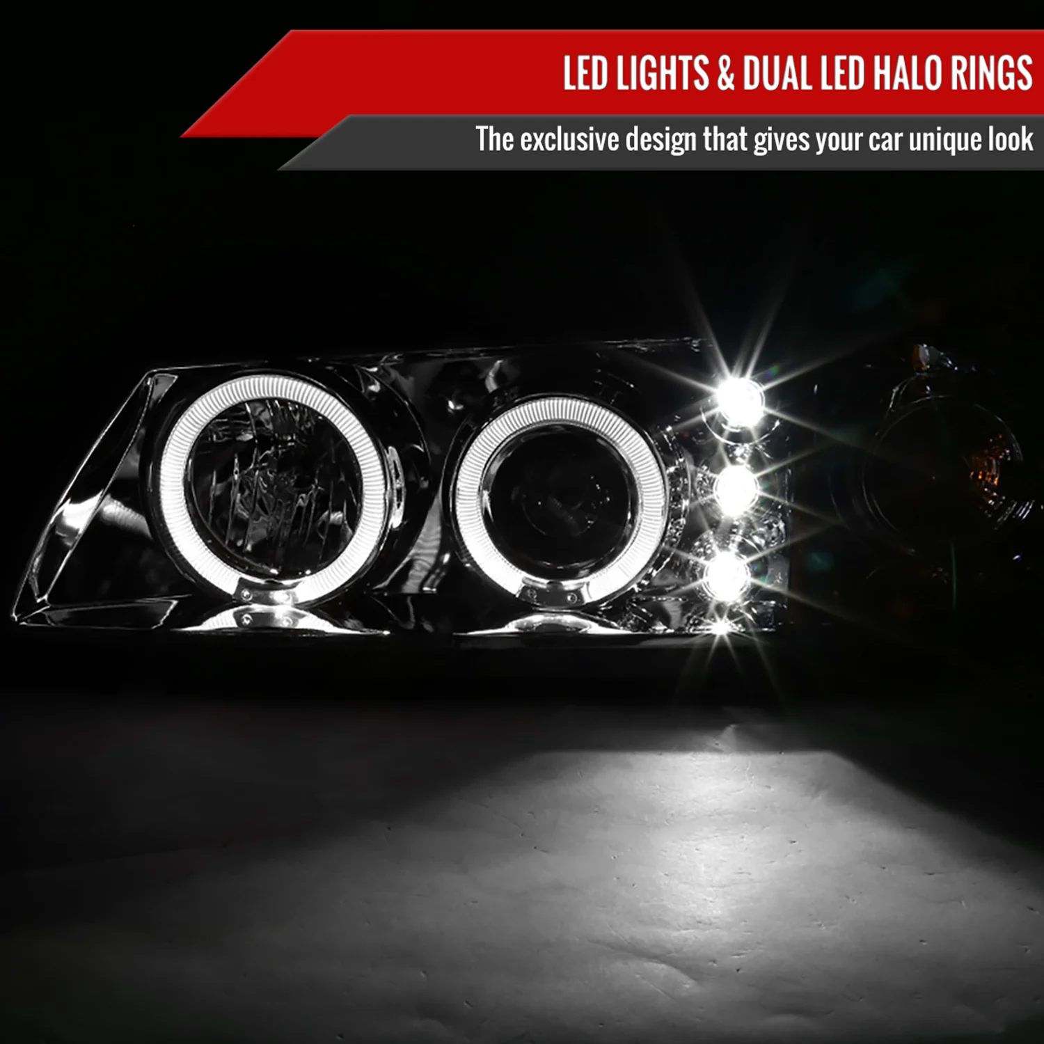2000-2005 Chevy Impala Dual Halo Projector Headlights Chrome/Clear Lens - Image 2