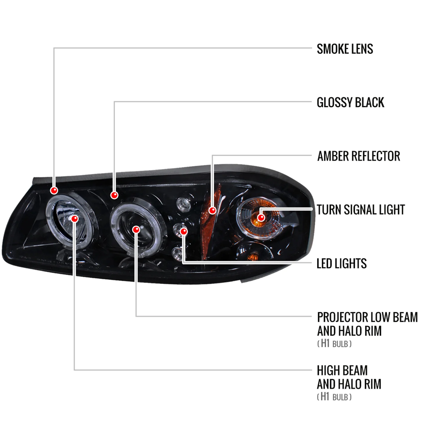 2000-2005 Chevy Impala Dual Halo Projector Headlights Glossy Black/Smoke Lens - Image 8