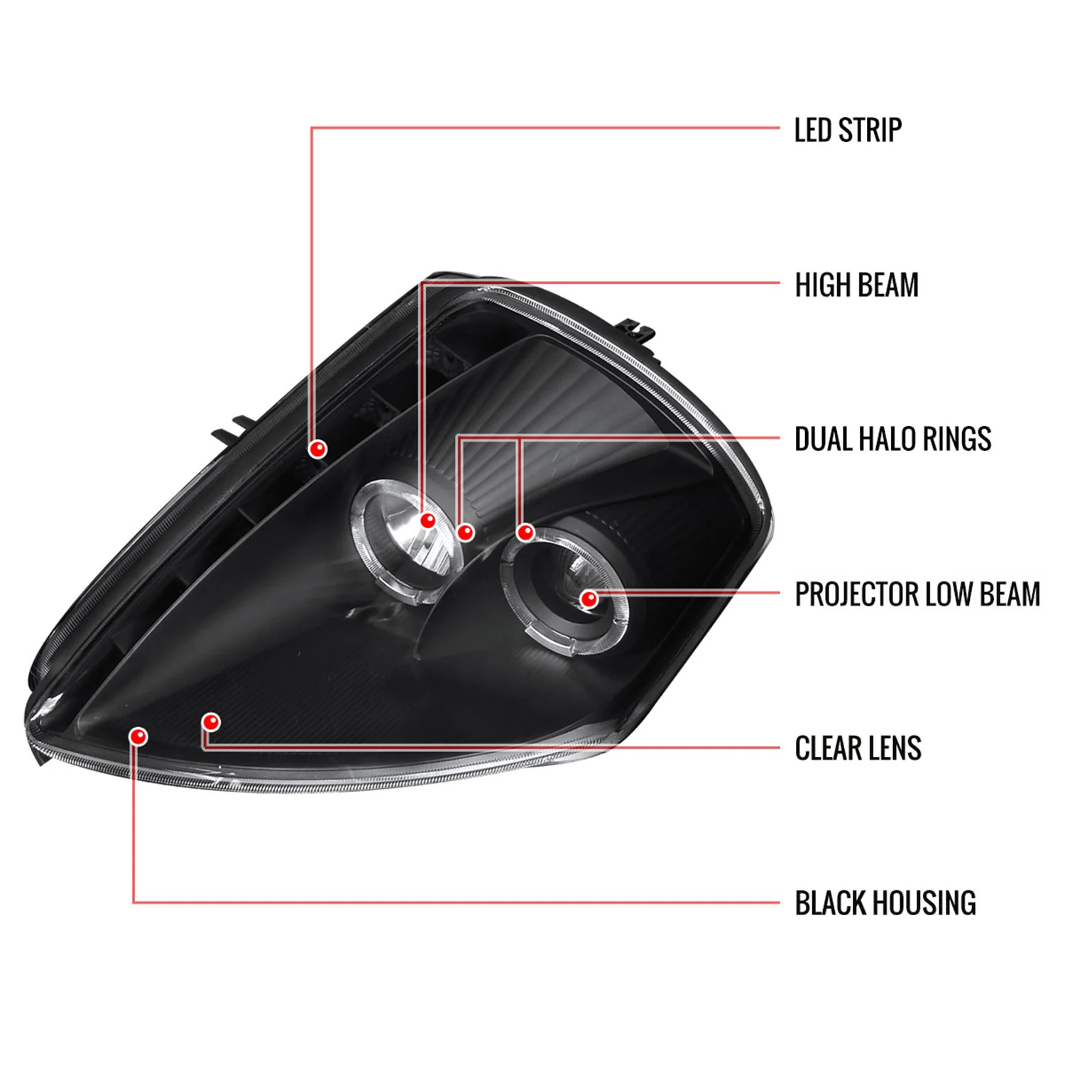 2000-2005 Mitsubishi Eclipse Dual Halo Projector Headlights LED Light Black - Image 8