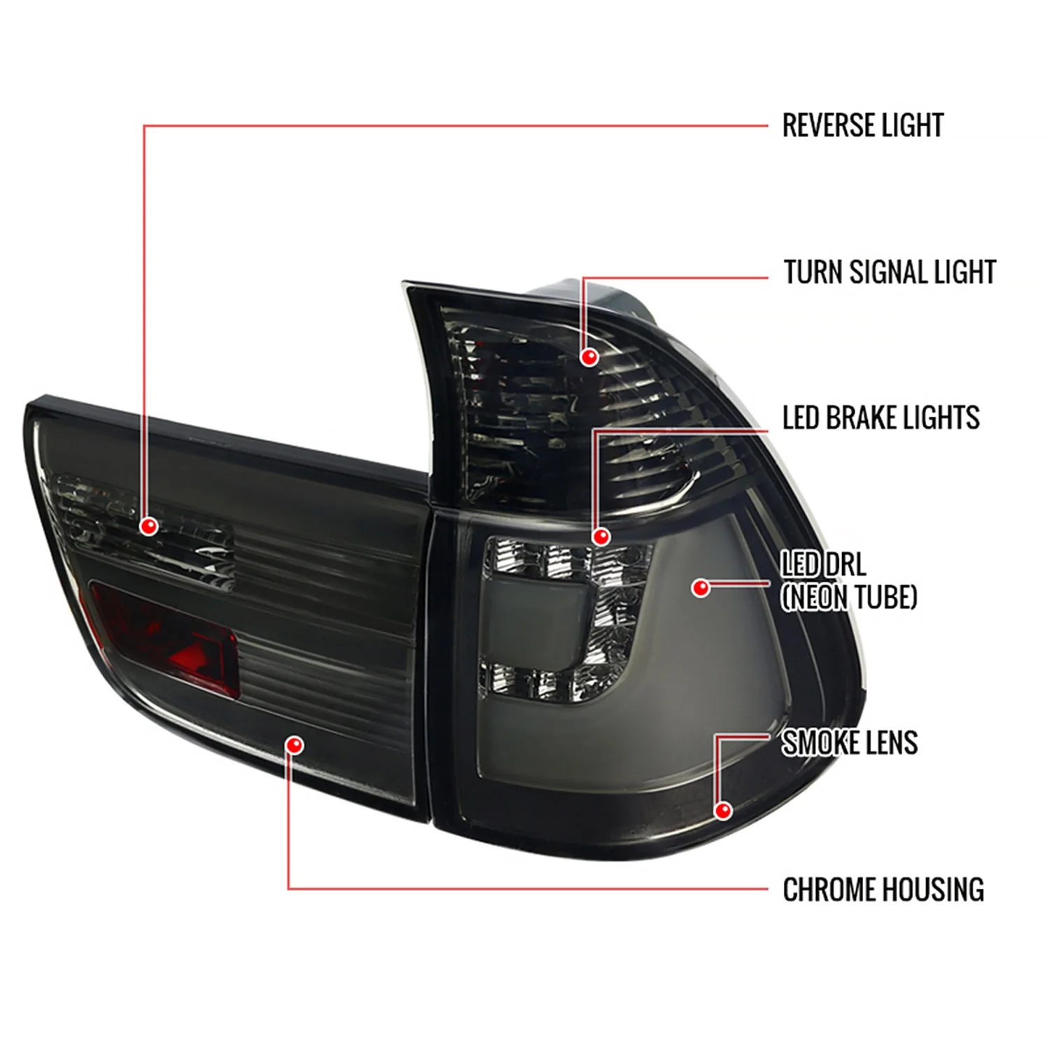 2000-2006 BMW E53 X5 LED Tail Lights Chrome Housing/Smoke Lens - Image 5