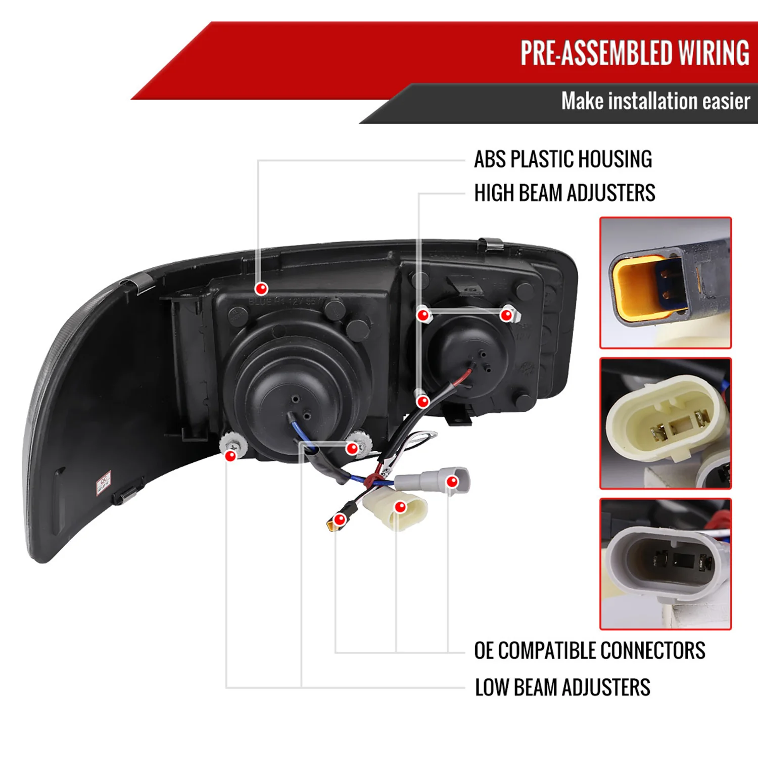 2000-2006 GMC Sierra/Denali/Yukon LED Strip Projector Headlights Glossy Black - Image 8
