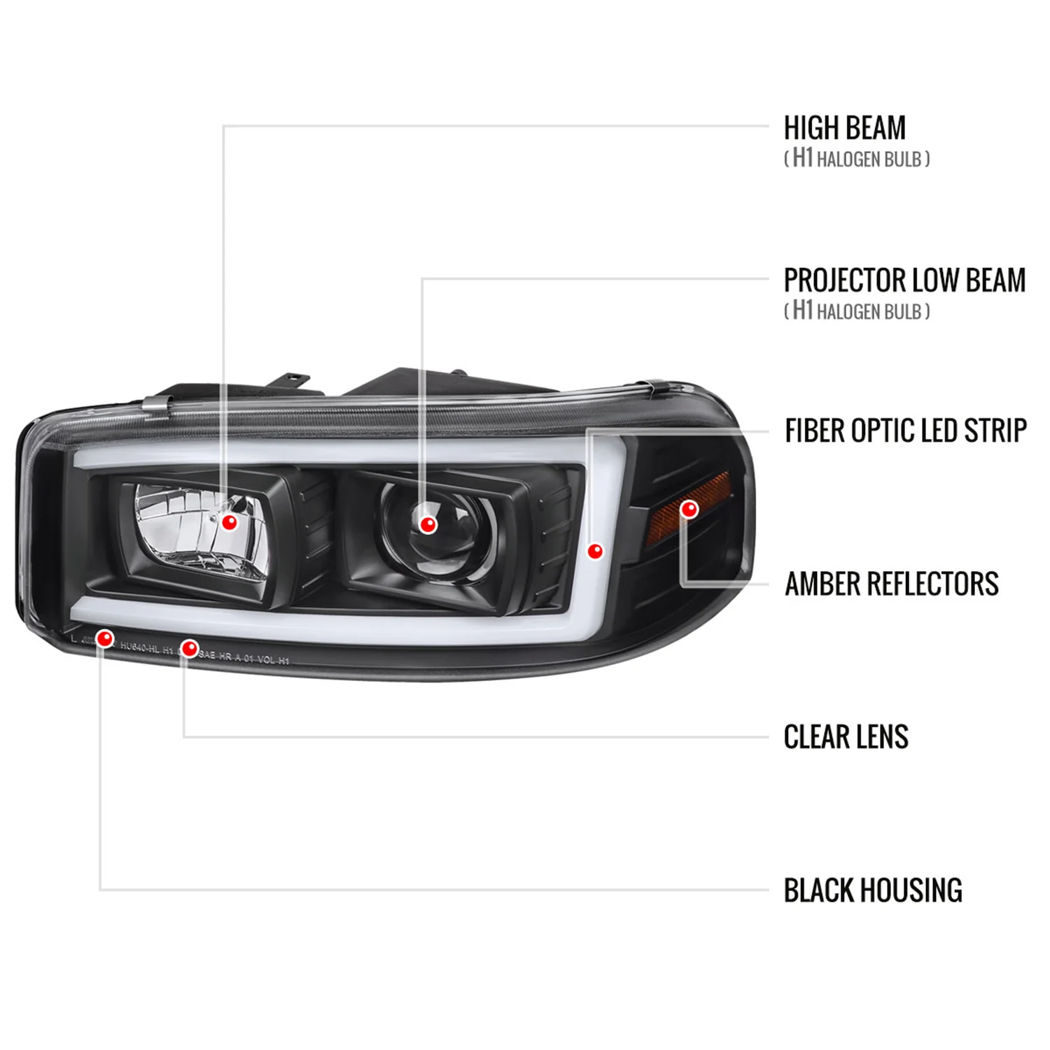 2000-2006 GMC Sierra/Denali/Yukon LED Strip Projector Headlights Matt Black - Image 9
