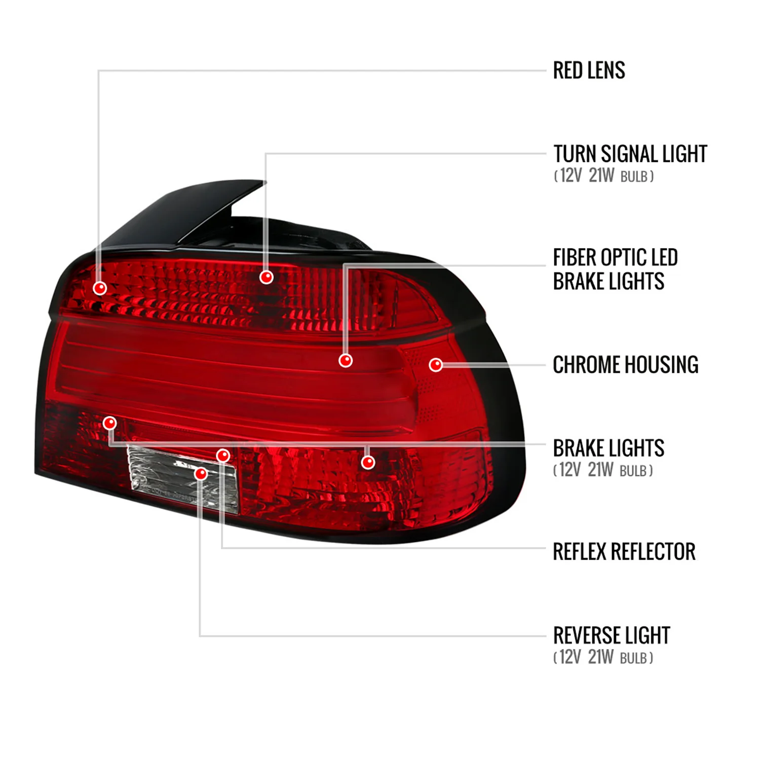 2001-2003 BMW E39 5 Series Sedan LED Tail Lights Chrome/Red Clear Lens - Image 8