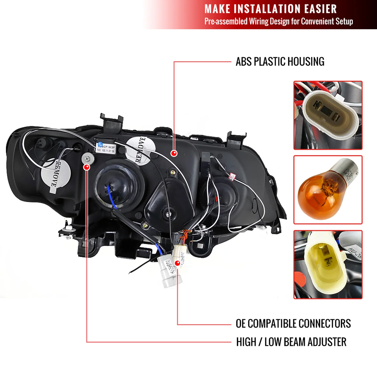 2001-2003 BMW E53 X5 Dual Halo Projector Headlights Chrome/Clear Lens - Image 9