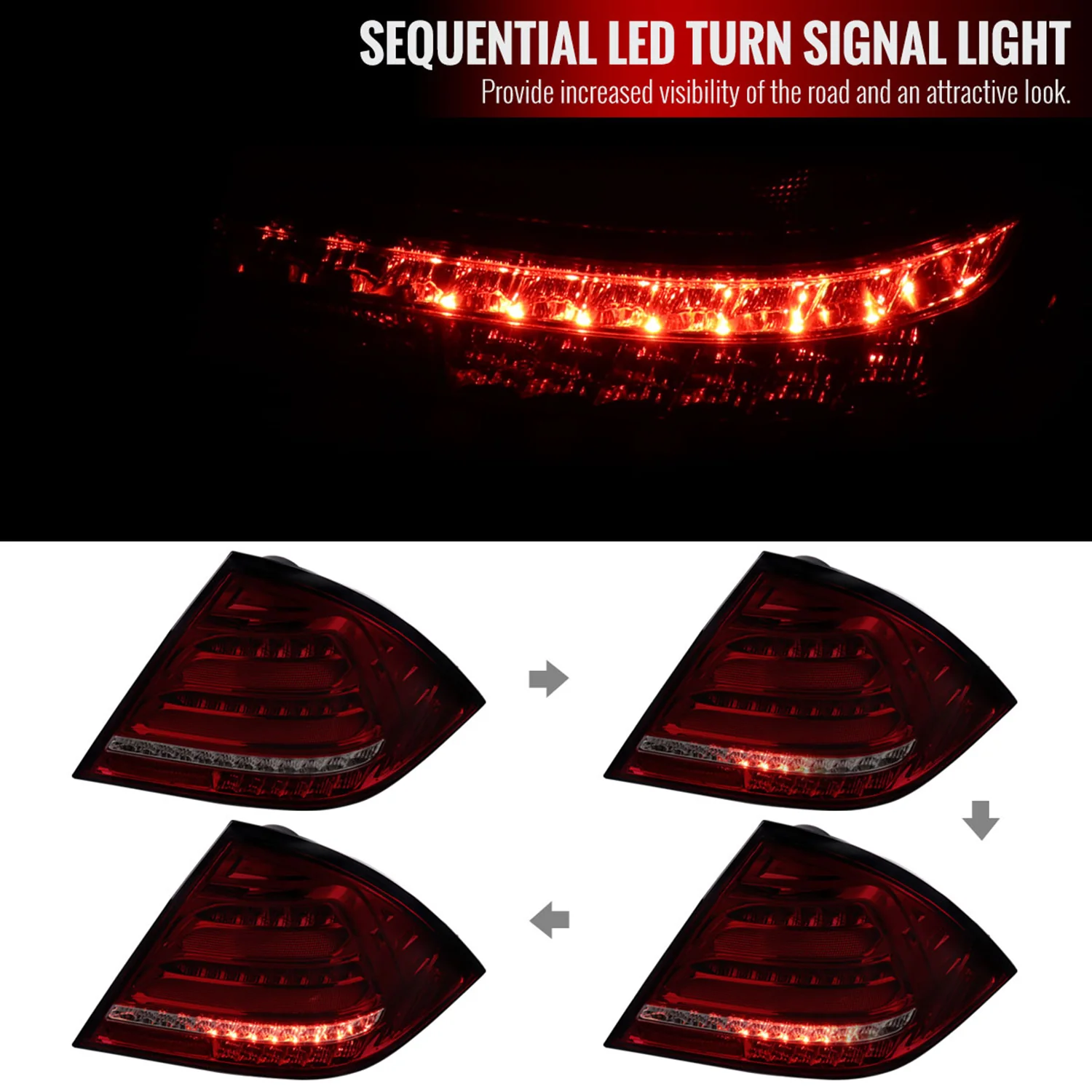 2001-2004 Mercedes Benz W203 C-Class Signal LED Tail Lights Chrome/Red Smoke - Image 2