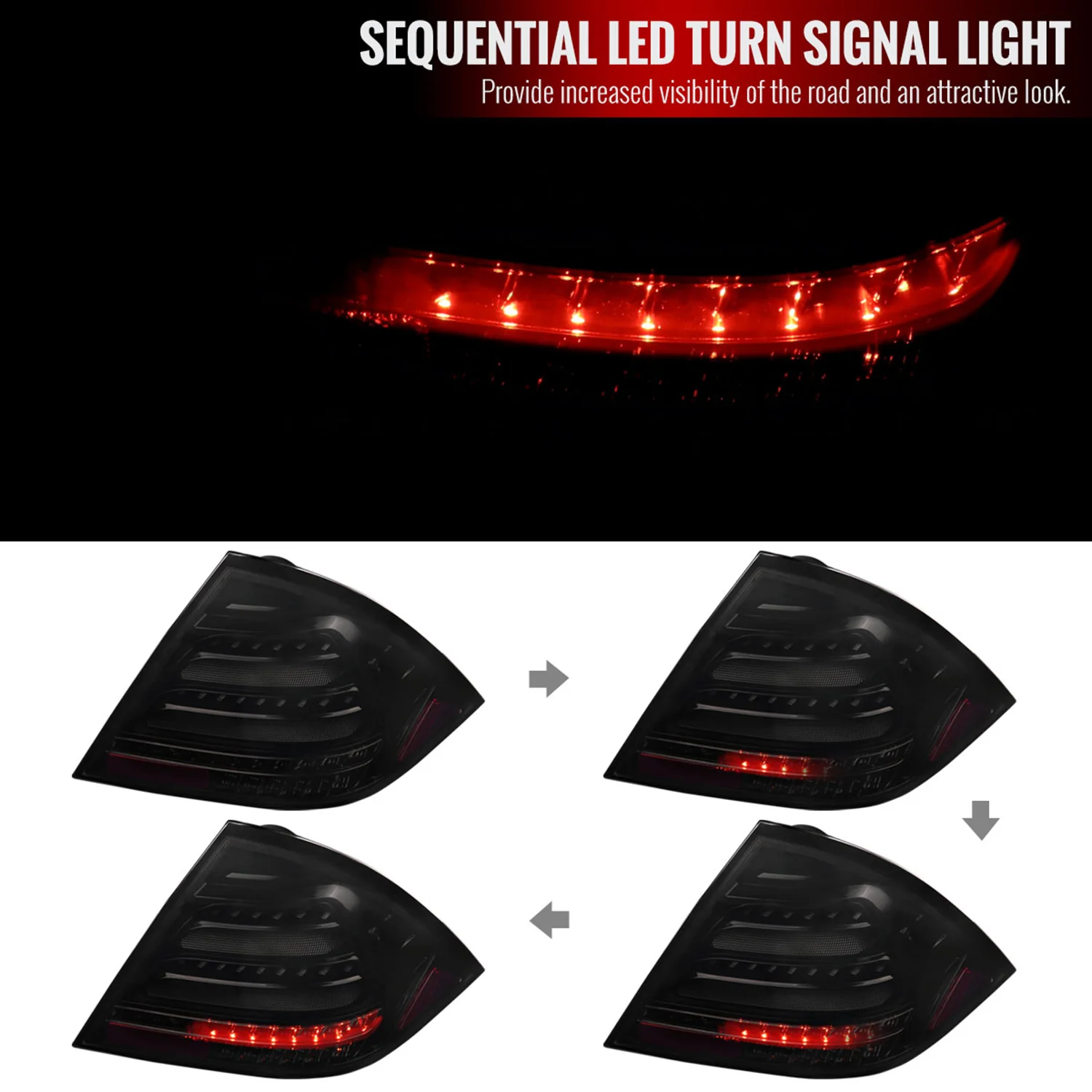 2001-2004 Mercedes Benz W203 C-Class Signal LED Tail Lights Glossy Black Dark - Image 2