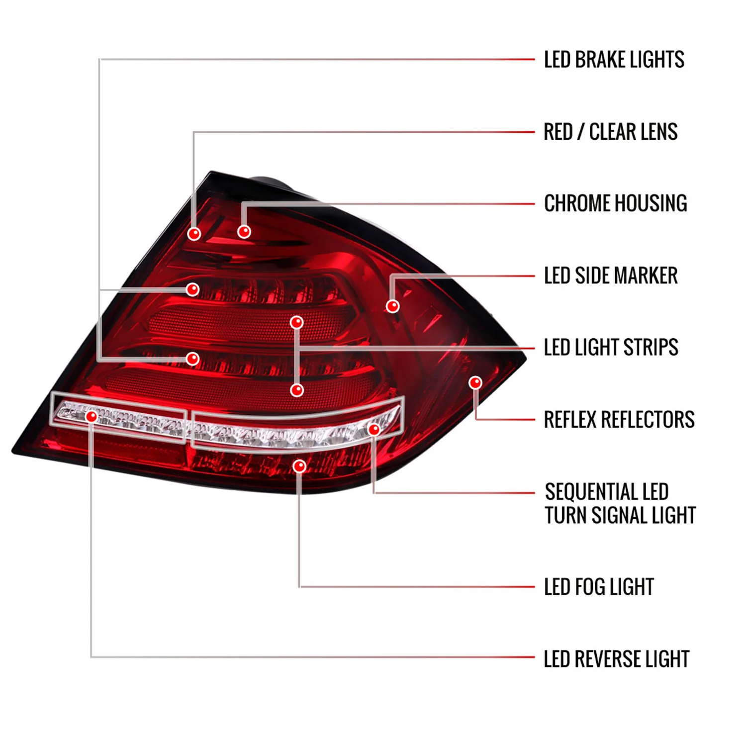 2001-2004 Mercedes Benz W203 C-Class Turn Signal LED Tail Lights Chrome/Red - Image 9