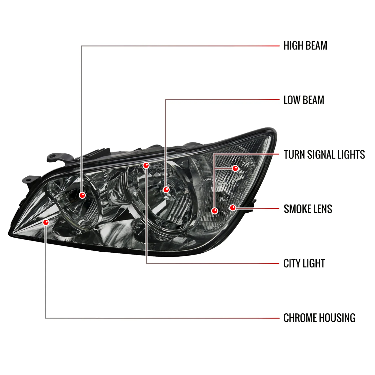 2001-2005 Lexus IS300 Factory Style Crystal Headlights Chrome/Smoke Lens - Image 8