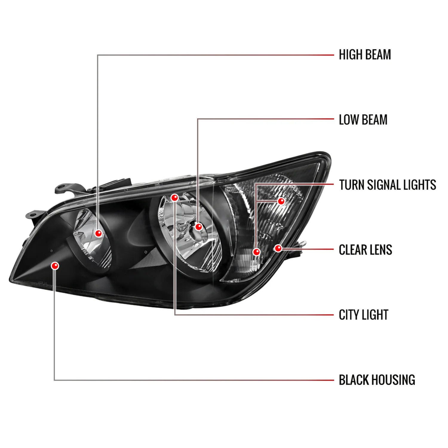 2001-2005 Lexus IS300 Factory Style Crystal Headlights Matte Black/Clear Lens - Image 8