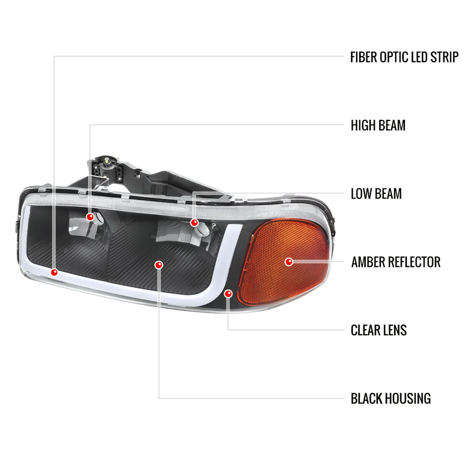 2001-2006 GMC Yukon Denali / XL LED Bar Factor Headlights Matte Black/Clear - Image 8