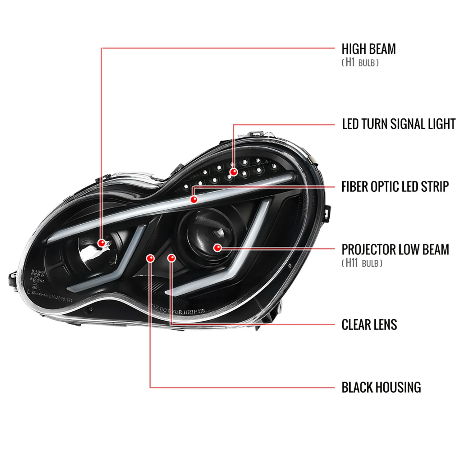 2001-2007 Mercedes W203 C Class Sedan Headlights LED Light&LED Signal Black - Image 9