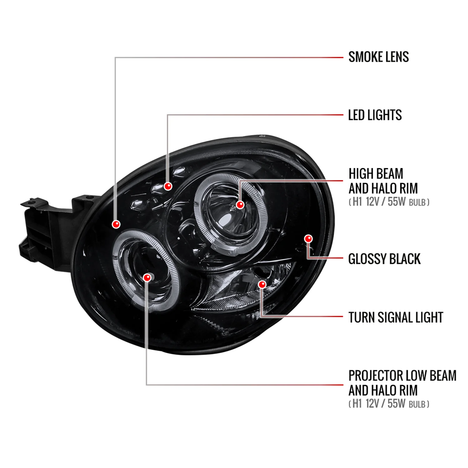 2002-2003 Subaru Impreza Dual Halo Bug Eye Projector Headlights Black/Smoke - Image 8