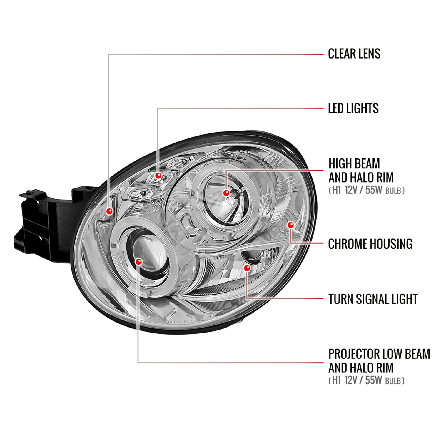 2002-2003 Subaru Impreza Dual Halo Bug Eye Projector Headlights Chrome/Clear - Image 8