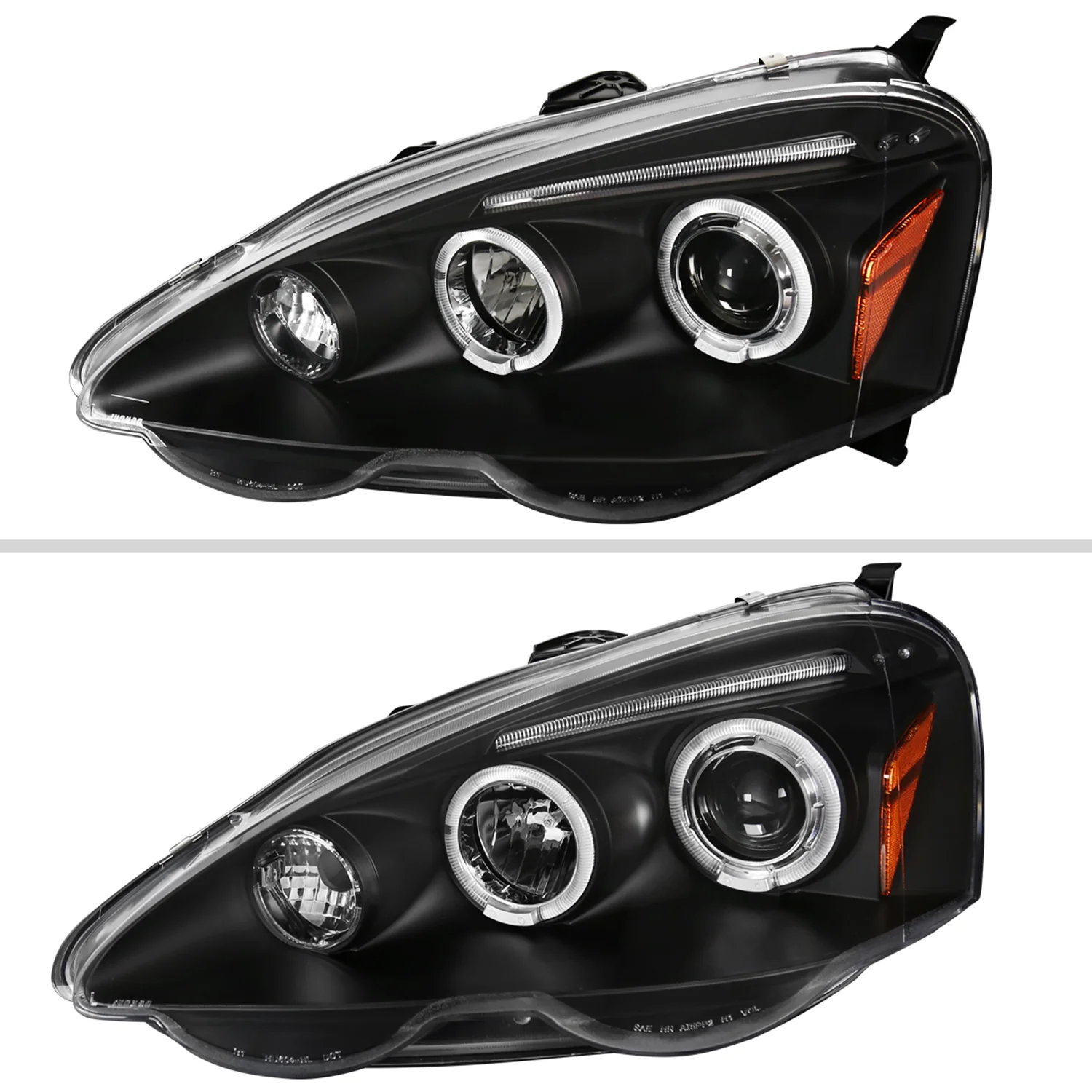 2002-2004 Acura RSX Dual Halo Projector Headlights Matte Black/Clear Lens - Image 2