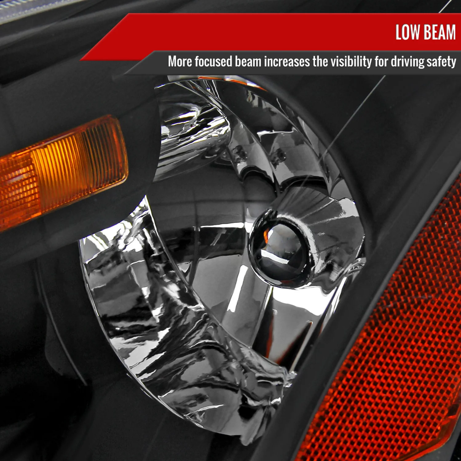 2002-2004 Nissan Altima Crystal Headlights w/ Amber Reflector Matt Black/Clear - Image 3