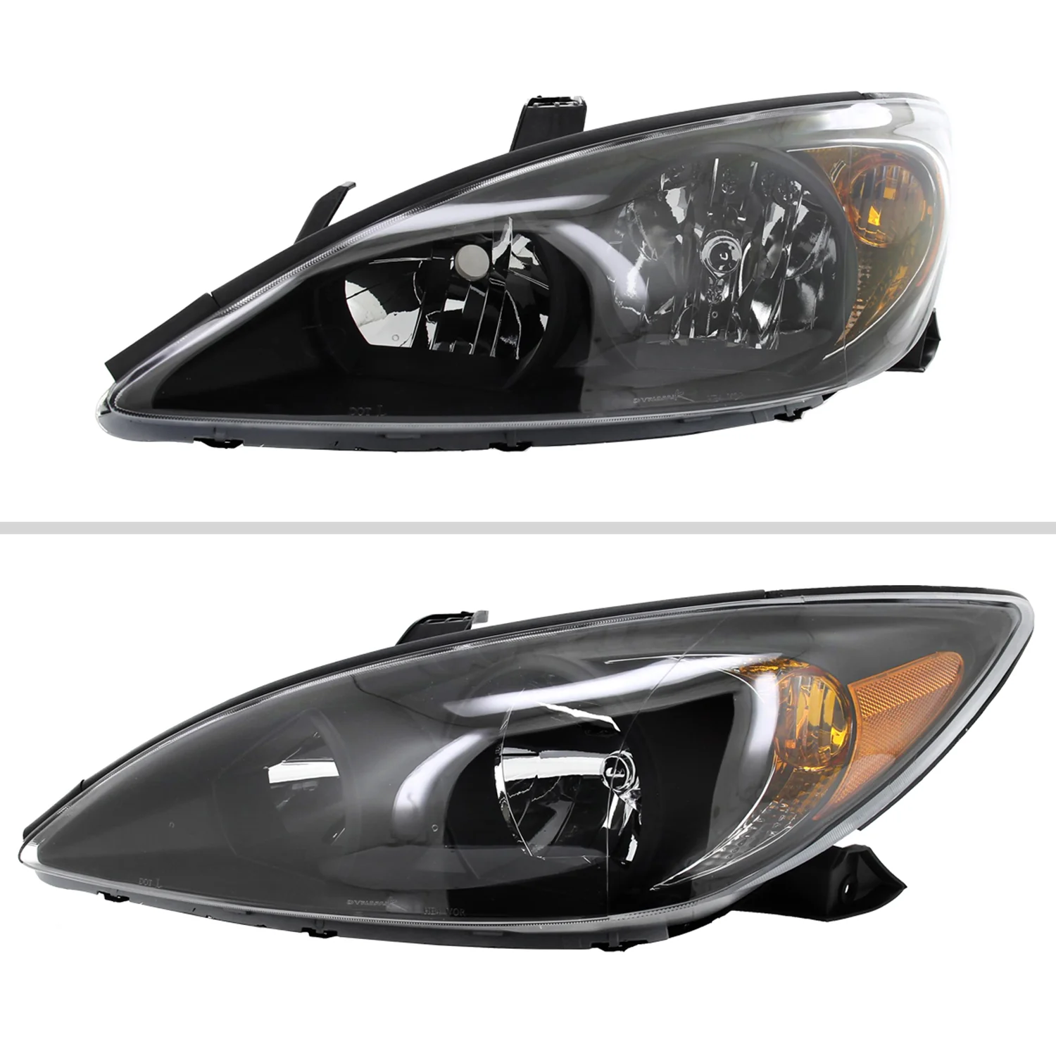 2002-2004 Toyota Camry Factory Headlights w/Amber Reflector Matt Black/Clear - Image 2