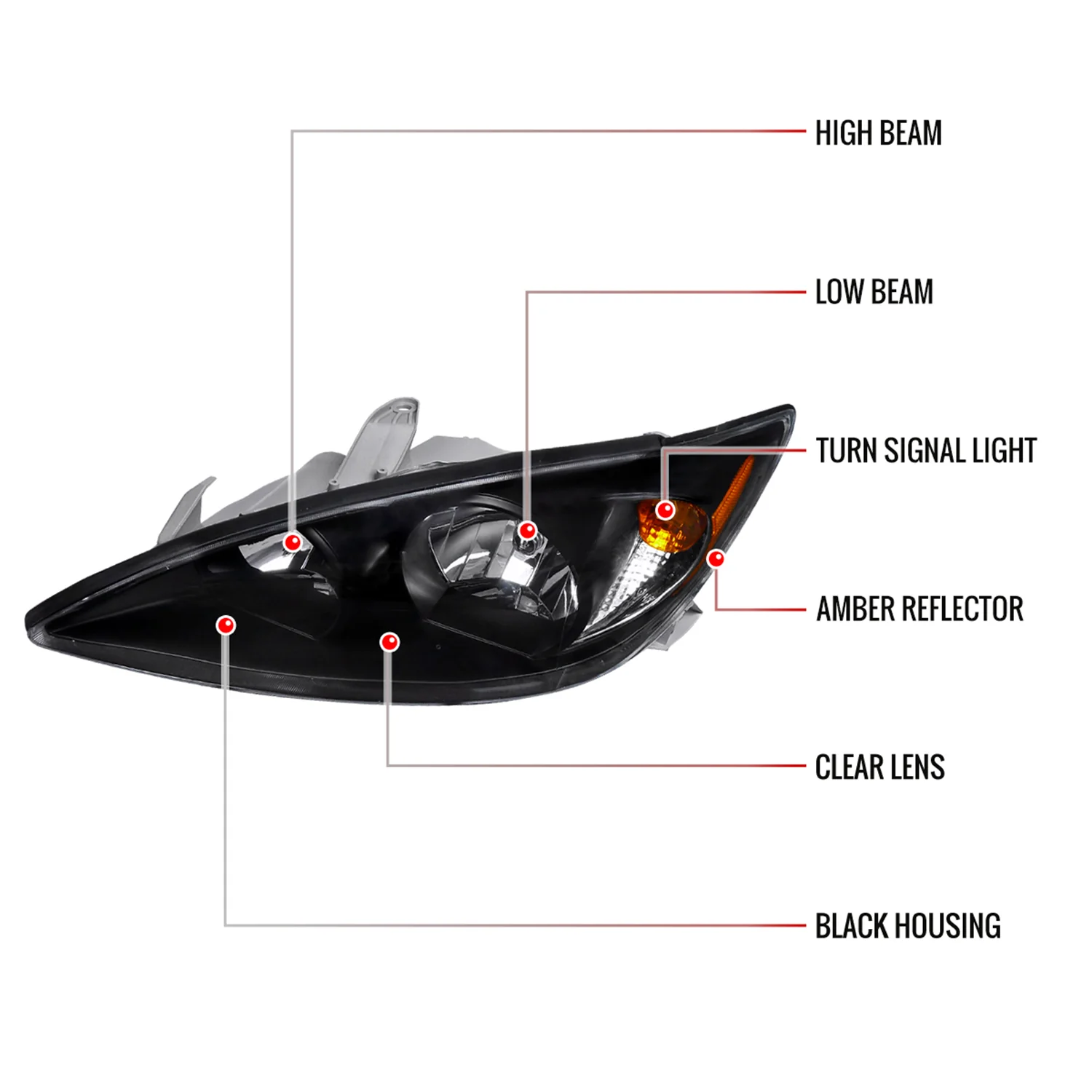 2002-2004 Toyota Camry Factory Headlights w/Amber Reflector Matt Black/Clear - Image 8