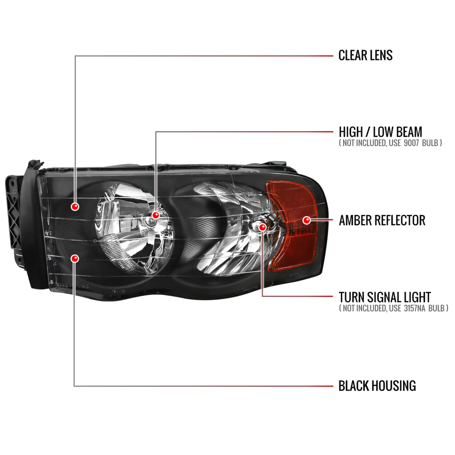 2002-2005 Dodge RAM 1500/ 2003-2005 RAM 2500 3500 Factory Headlights Matt Black - Image 8