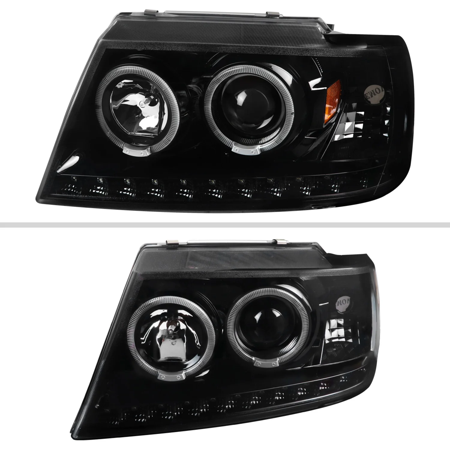 2002-2005 Ford Explorer Dual Halo Projector Headlights LED Light Strip Black - Image 2