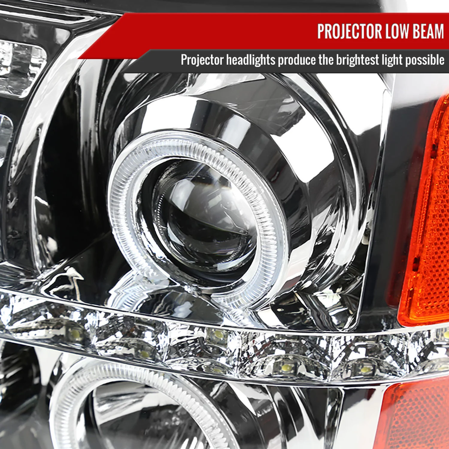 2002-2006 Cadillac Escalade Dual Halo Projector Headlights LED Light Chrome - Image 3