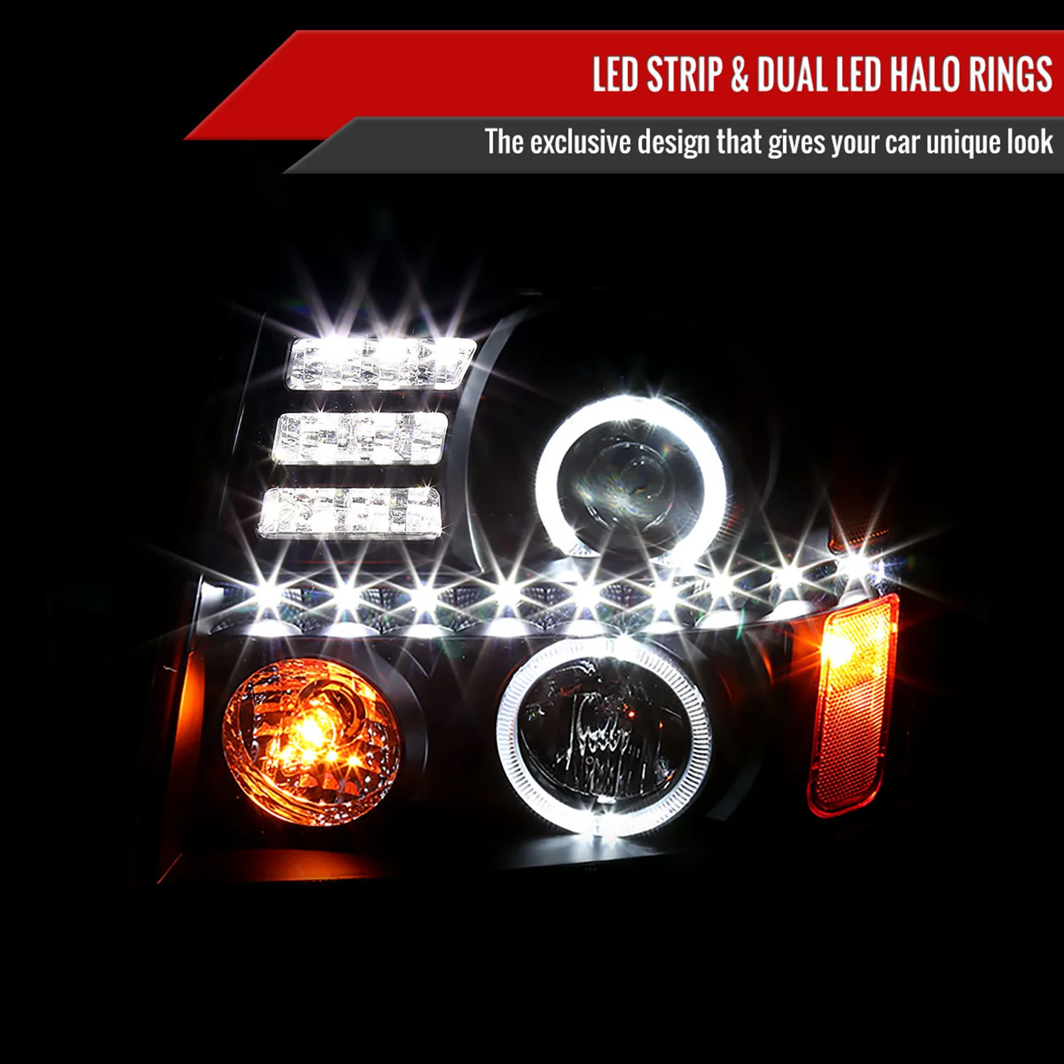 2002-2006 Cadillac Escalade Dual Halo Projector Headlights SMD LED Light Black - Image 2
