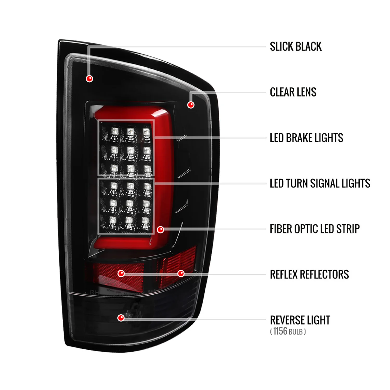 2002-2006 Dodge RAM 1500 2500 3500 LED Tail Lights -G2 Jet Black/Clear Lens - Image 8