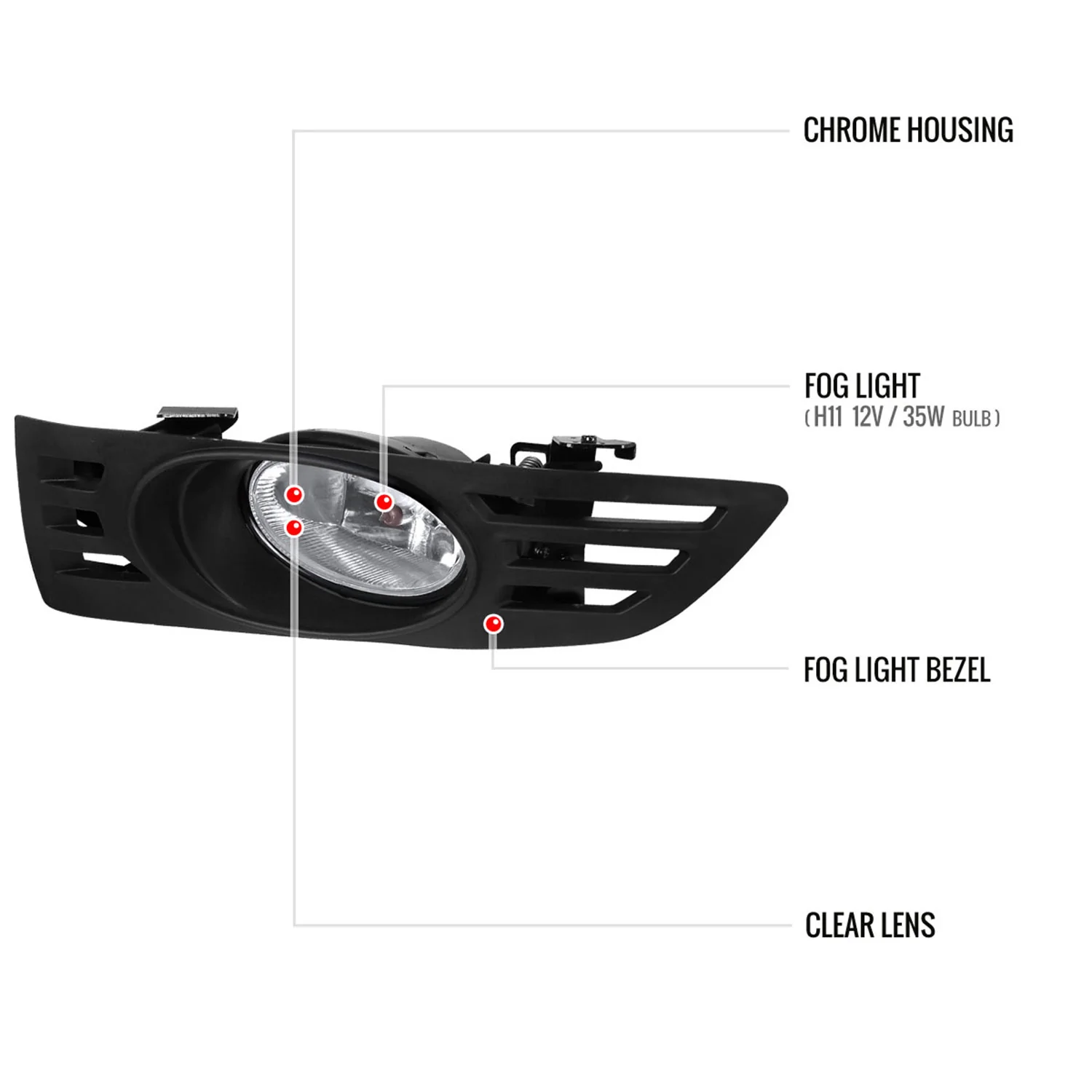 2003-2005 Honda Accord Coupe H11 Fog Lights Kit Chrome Housing/Clear Lens - Image 8