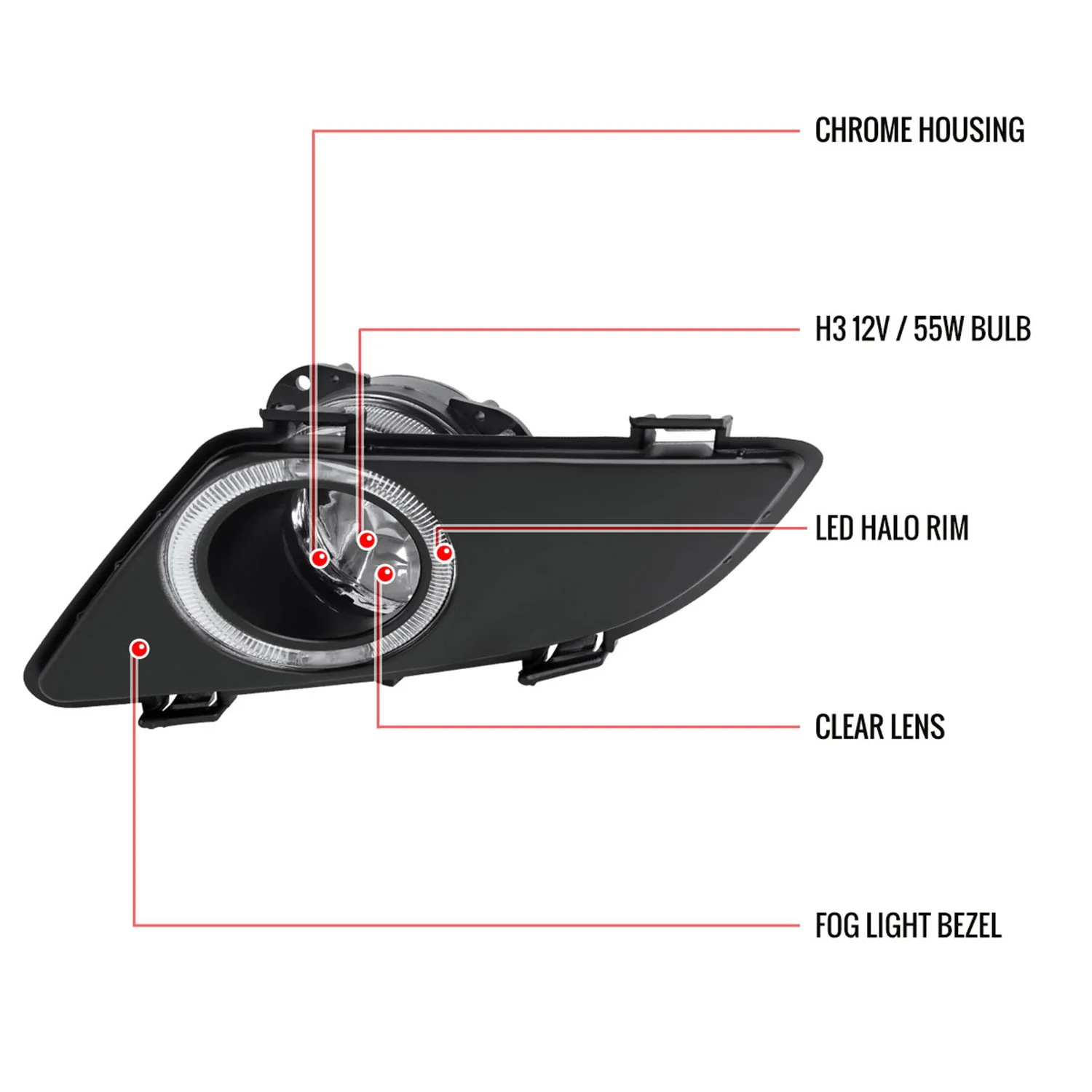 2003-2005 Mazda 6 Sedan H3 Halo Ring Fog Lights Kit Chrome/Clear Lens - Image 9
