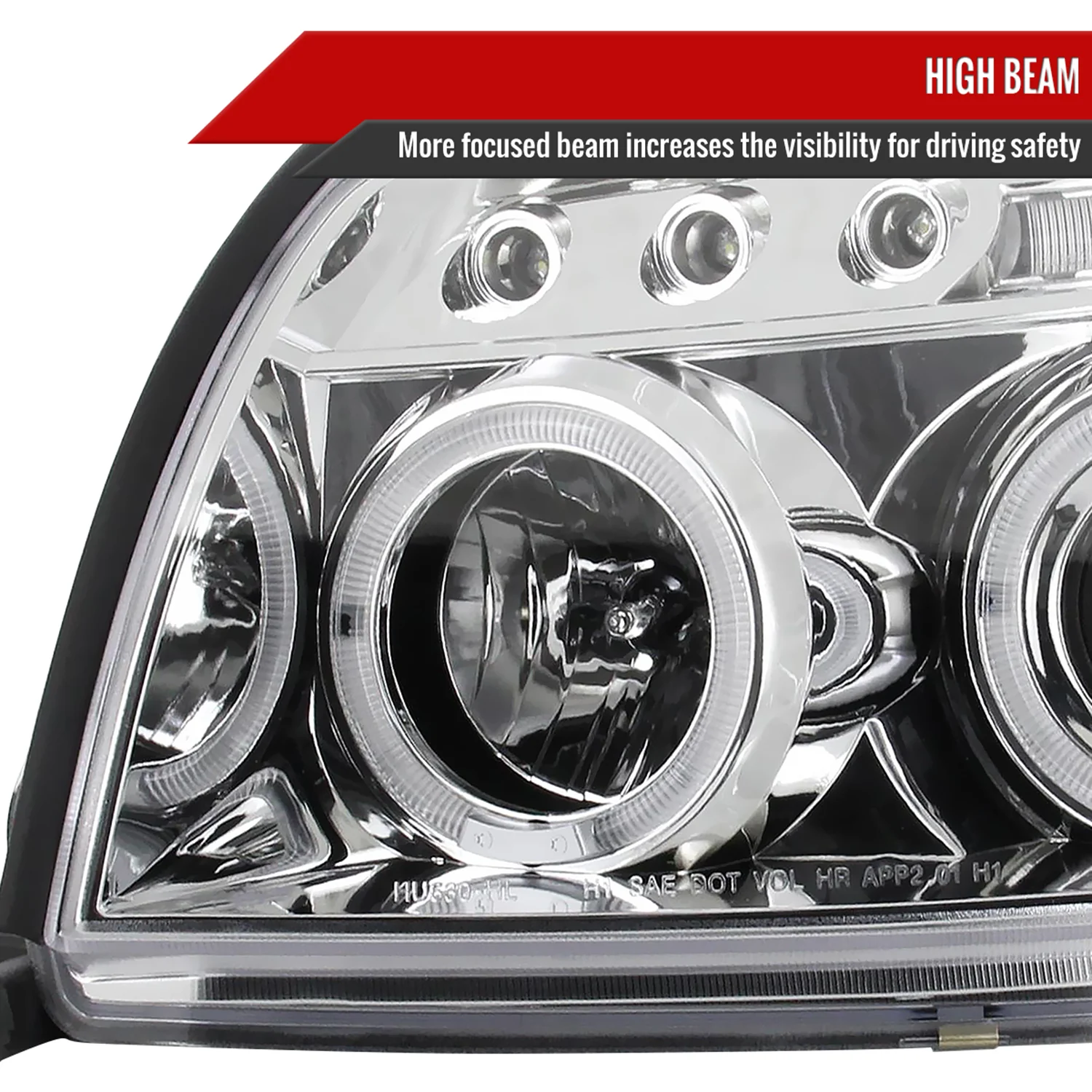 2003-2005 Toyota 4Runner Dual Halo Projector Headlights Chrome/Clear Lens - Image 4