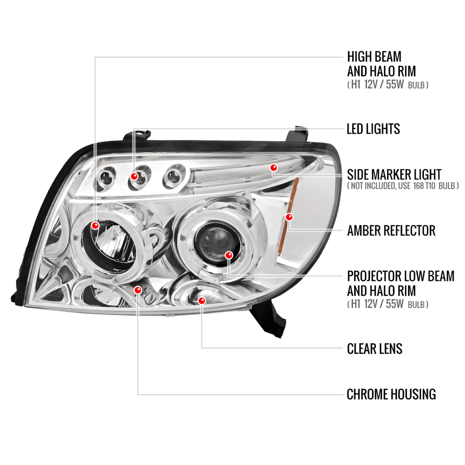 2003-2005 Toyota 4Runner Dual Halo Projector Headlights Chrome/Clear Lens - Image 9