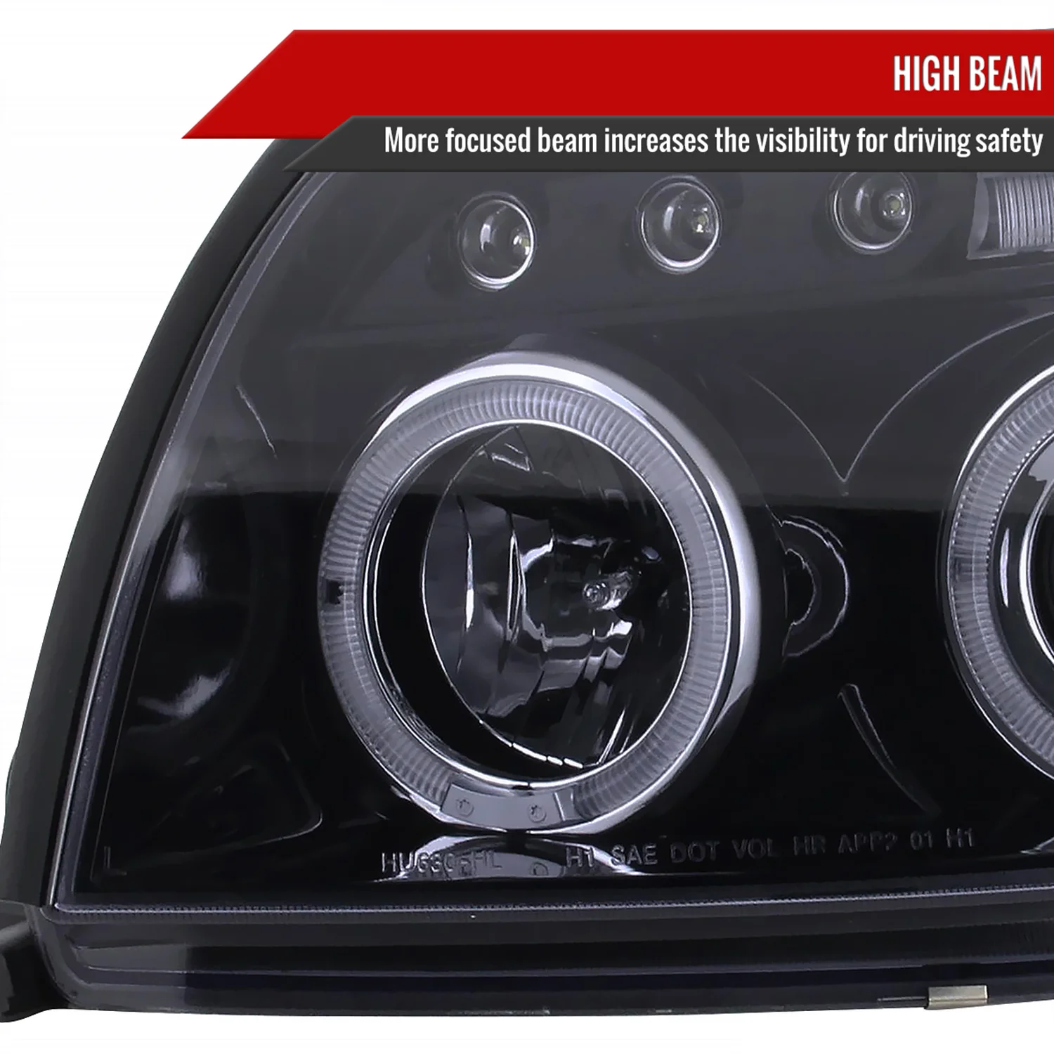 2003-2005 Toyota 4Runner Dual Halo Projector Headlights Glossy Black/Smoke - Image 4