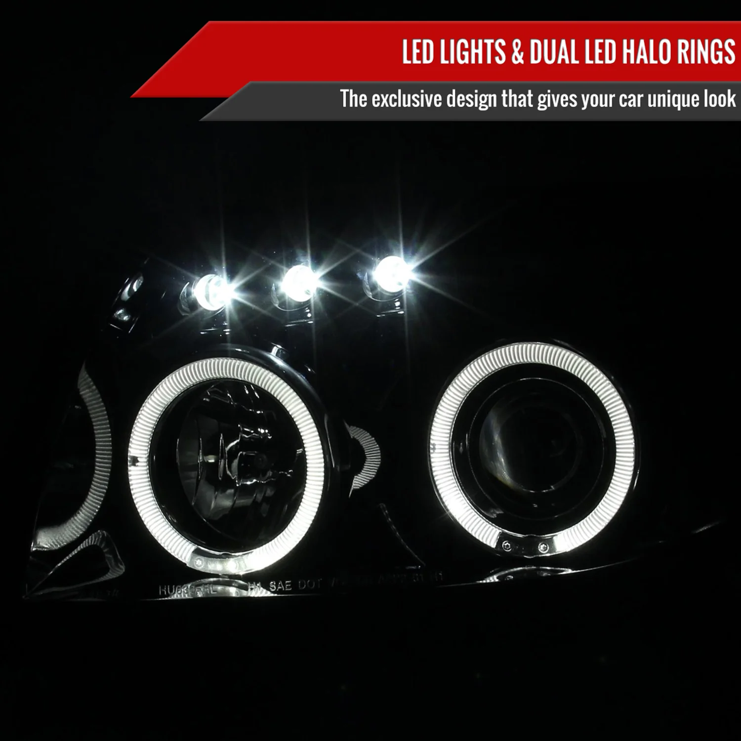 2003-2005 Toyota 4Runner Dual Halo Projector Headlights Jet Black/Clear Lens - Image 2