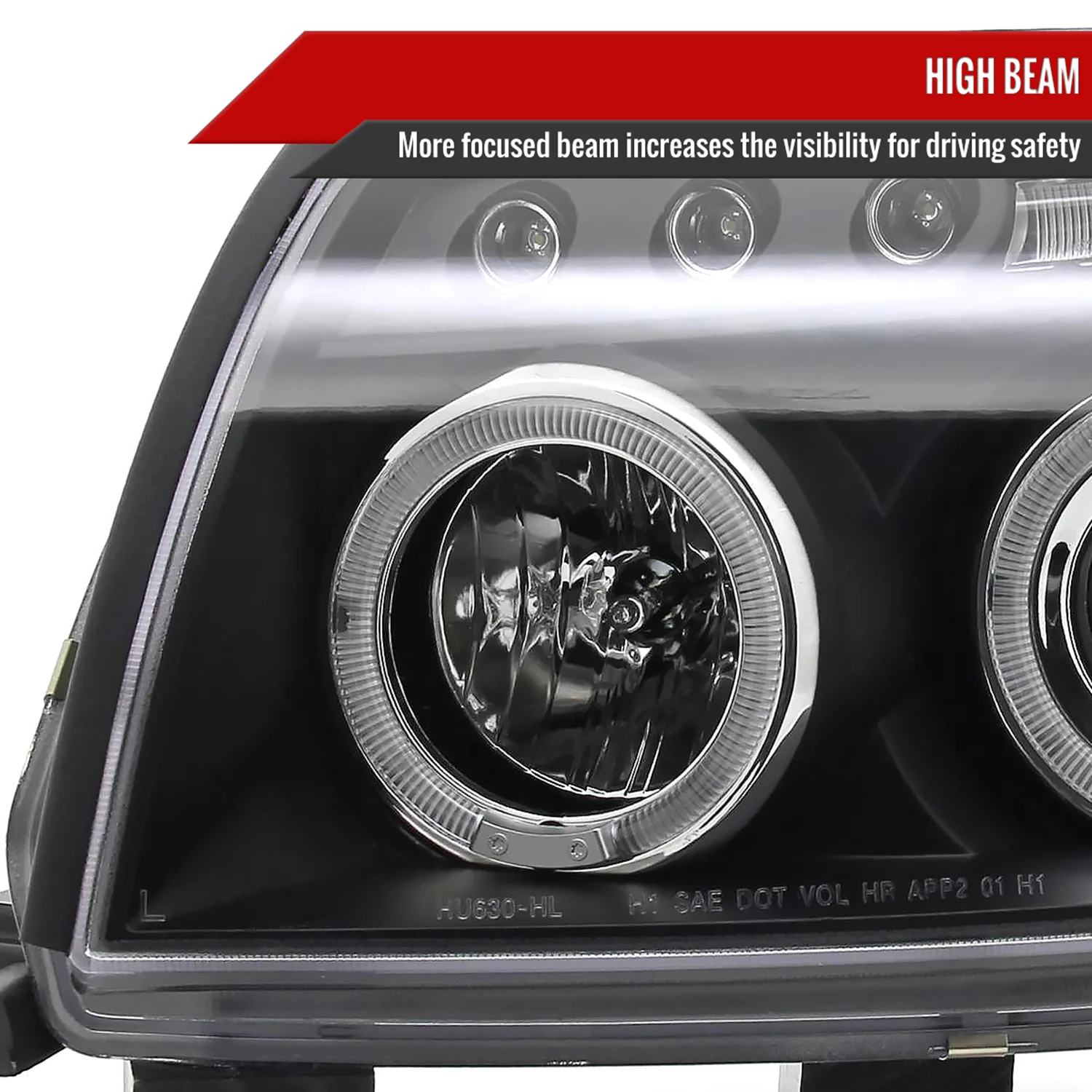 2003-2005 Toyota 4Runner Dual Halo Projector Headlights Matte Black/Clear Lens - Image 4