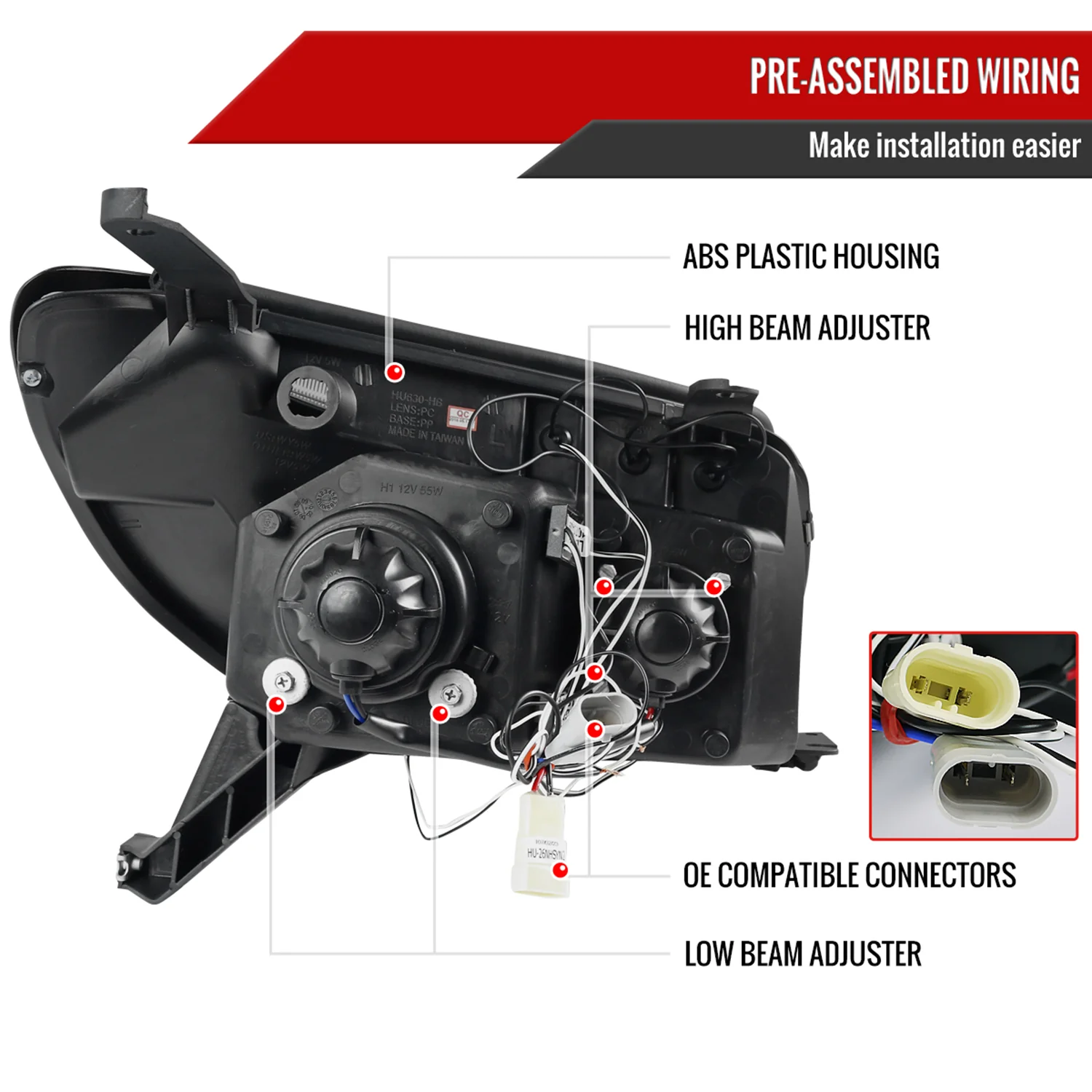 2003-2005 Toyota 4Runner Dual Halo Projector Headlights Matte Black/Clear Lens - Image 8