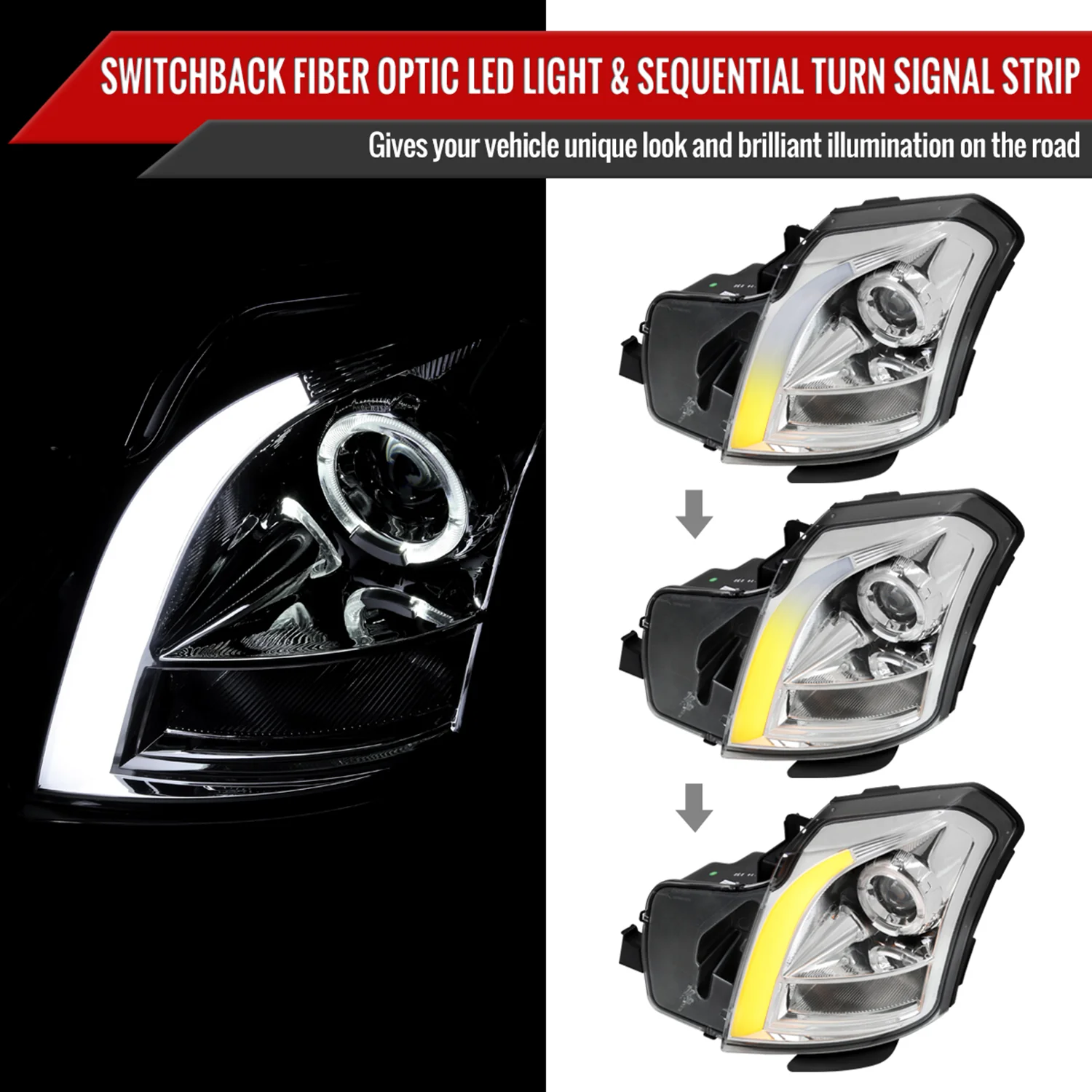 2003-2007 Cadillac CTS Halo LED Turn Signal Projector Headlights Chrome - Image 2