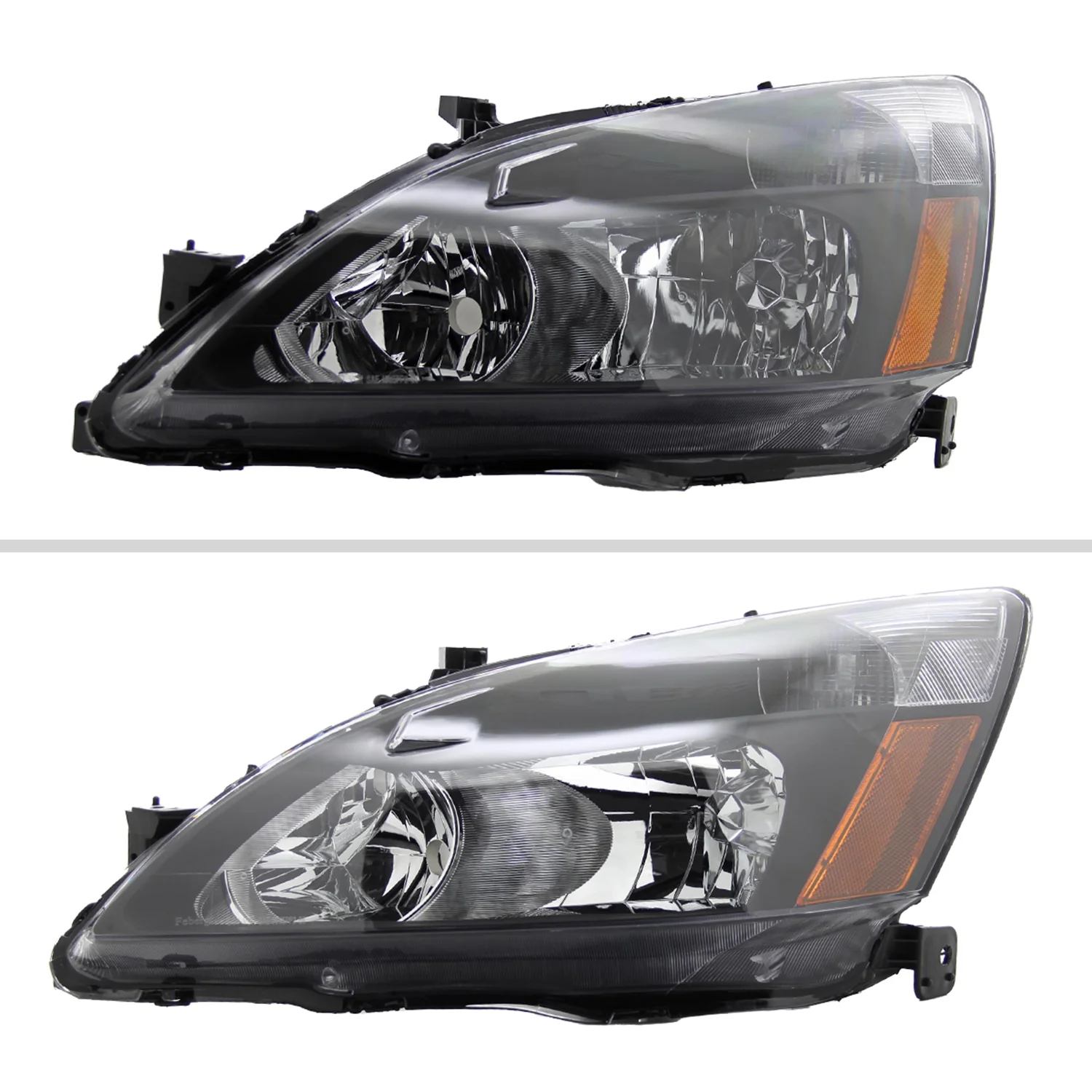 2003-2007 Honda Accord Factory Headlights w/Amber Reflector Matt Black/Clear - Image 2