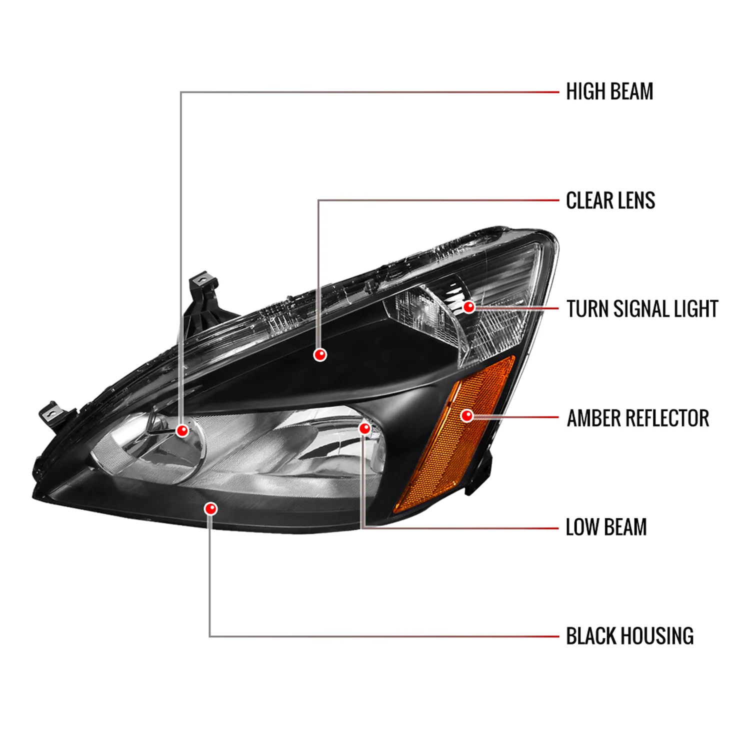 2003-2007 Honda Accord Factory Headlights w/Amber Reflector Matt Black/Clear - Image 8