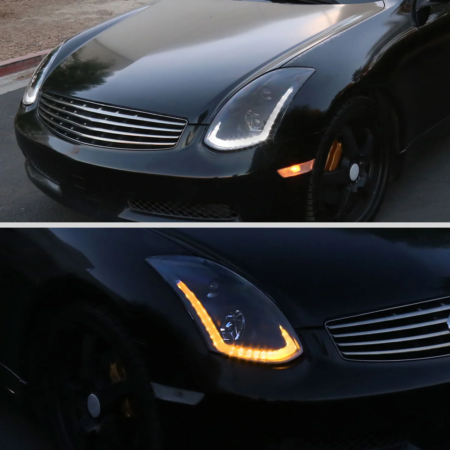 2003-2007 Infiniti G35 Coupe LED Projector Headlights Turn Signals Black Smoke - Image 9