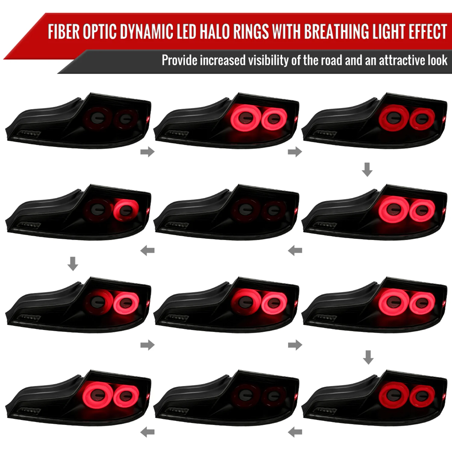 2003-2007 Infiniti G35 Coupe Red LED Halo Signal Tail Lights Matt Black/Smoke - Image 3